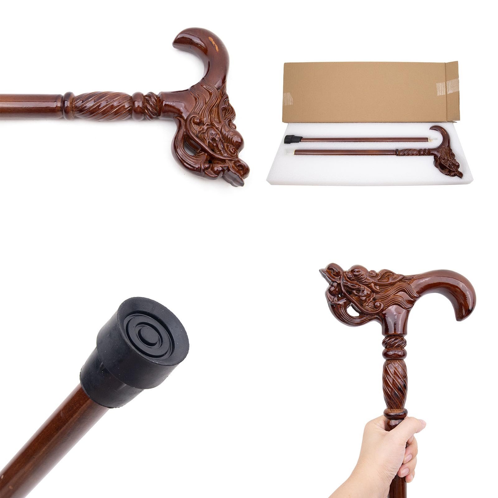 Gehstock Holz, Handgeschnitzter Gehstock Holz für Damen und Herren | Abnehmbarer tragbarer Gehstock 90–95 cm Unterstützt bis 226 kg, Hochwertige Gehstöcke für Senioren, Geeignet Verschenken