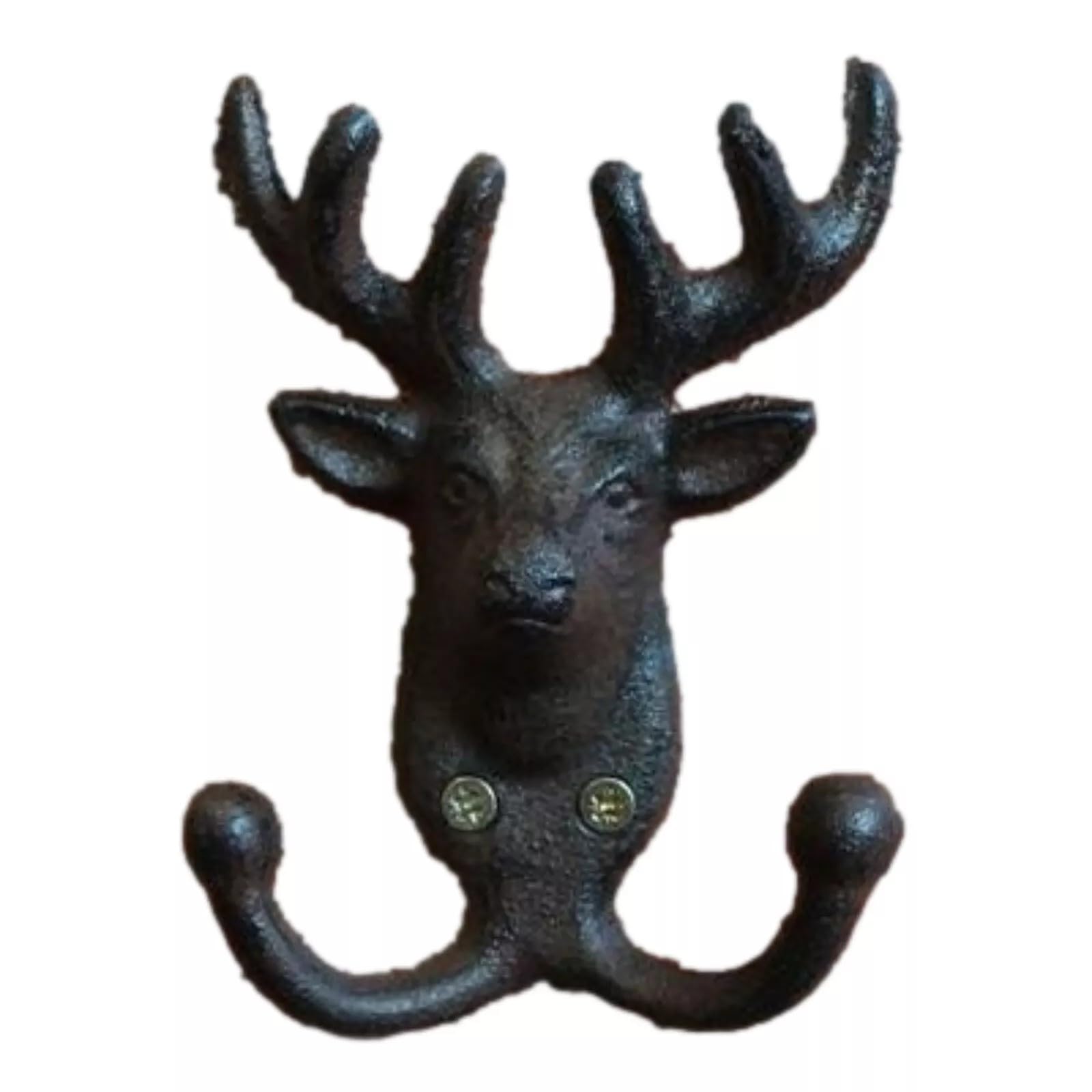Fyne-Finds Bown Cast Iron Stag Head Wall 2 Hooks Rack Utility Storage For Coats Keys Bags Leads Hook