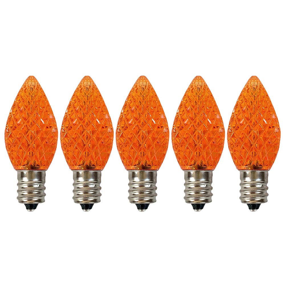 EZLS C7 Orange Faceted LED Bulbs - 5 Pack of Orange Faceted C7 Replacement Bulbs