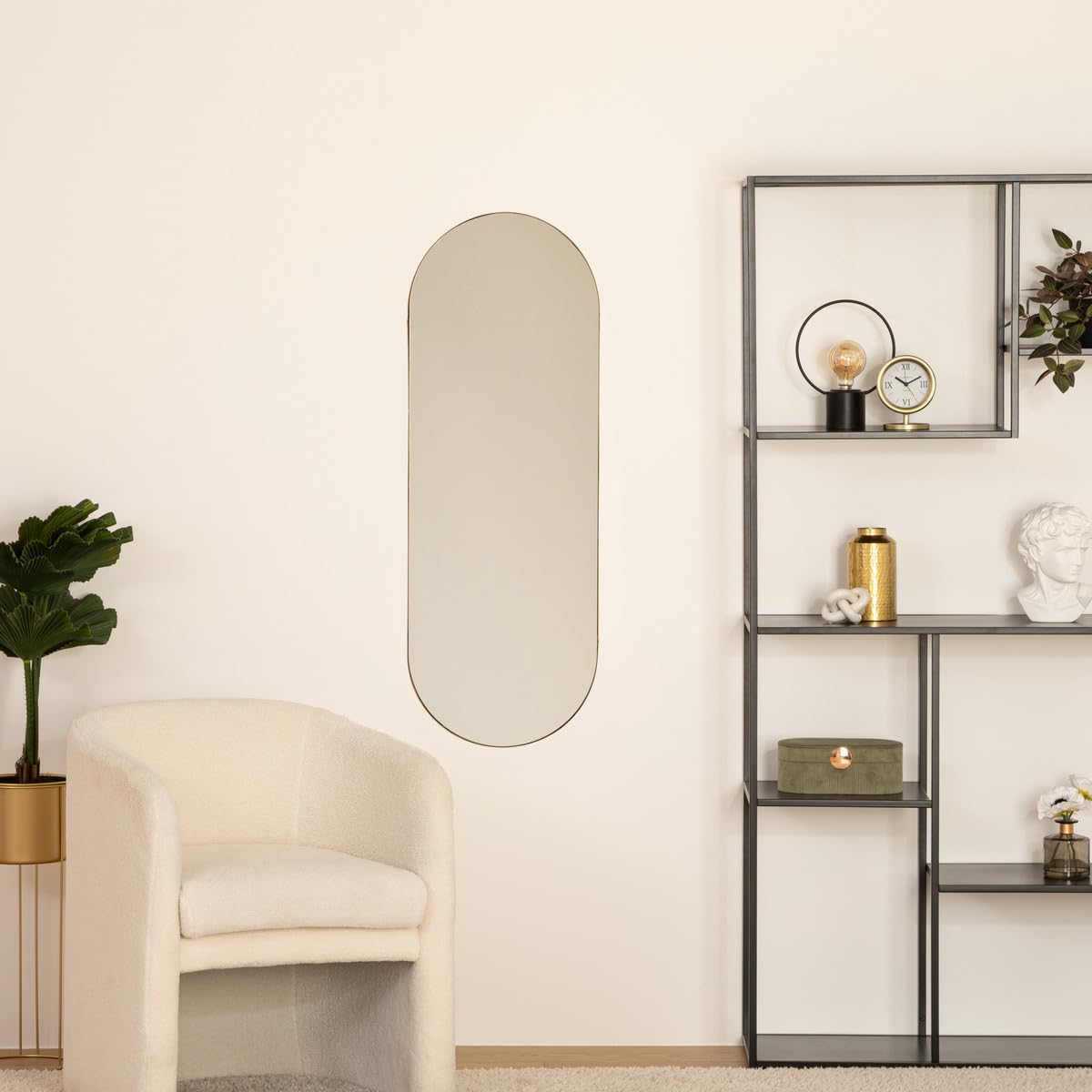 Atmosphera - Miroir Mural Ovale Selena Doré - 112 x 40 cm - Contour en Métal - pour Entrée, Chambre, Dressing