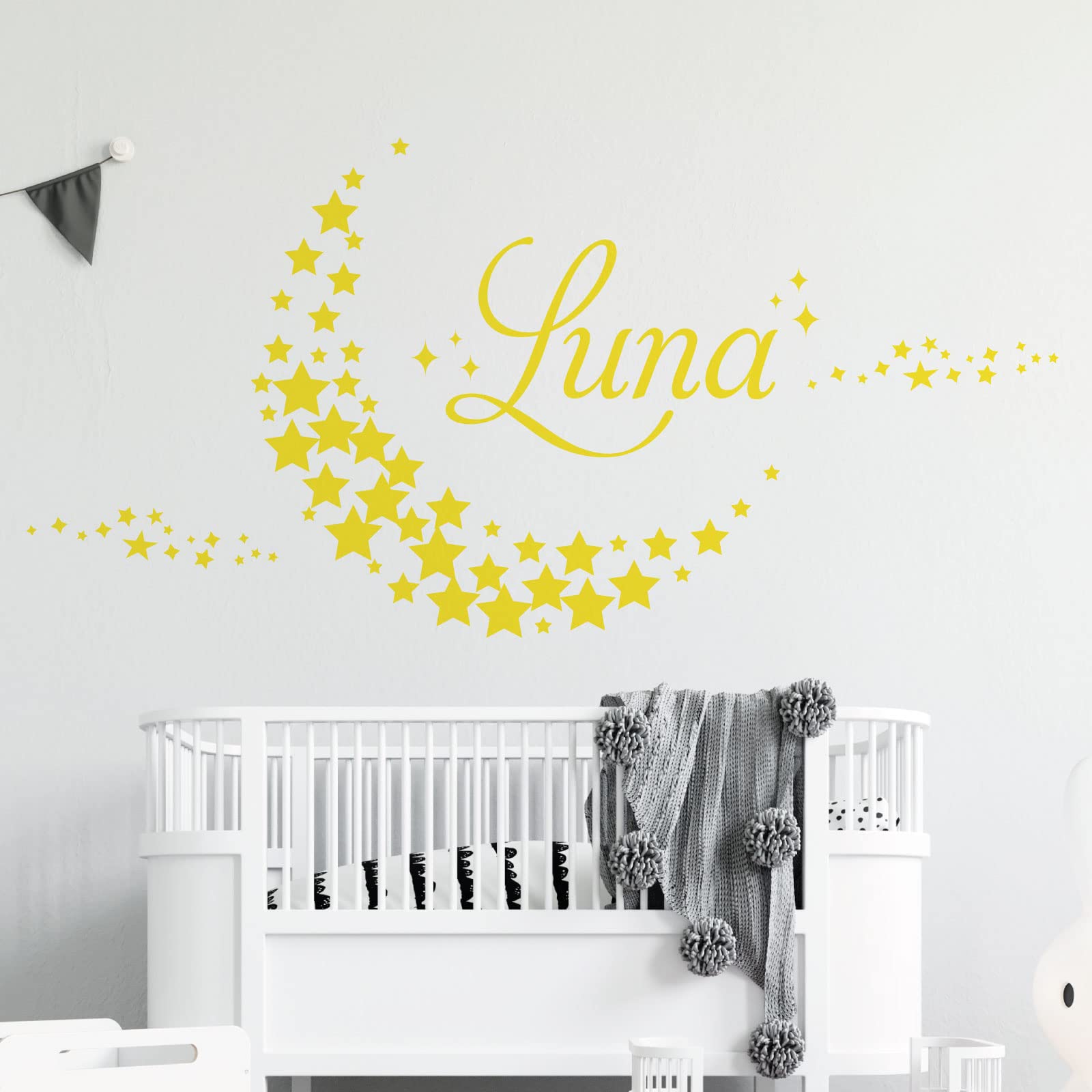 Personalised Name - Moon Made of Stars - Nursery Vinyl Wall Decal Sticker [Medium] [Lemon]