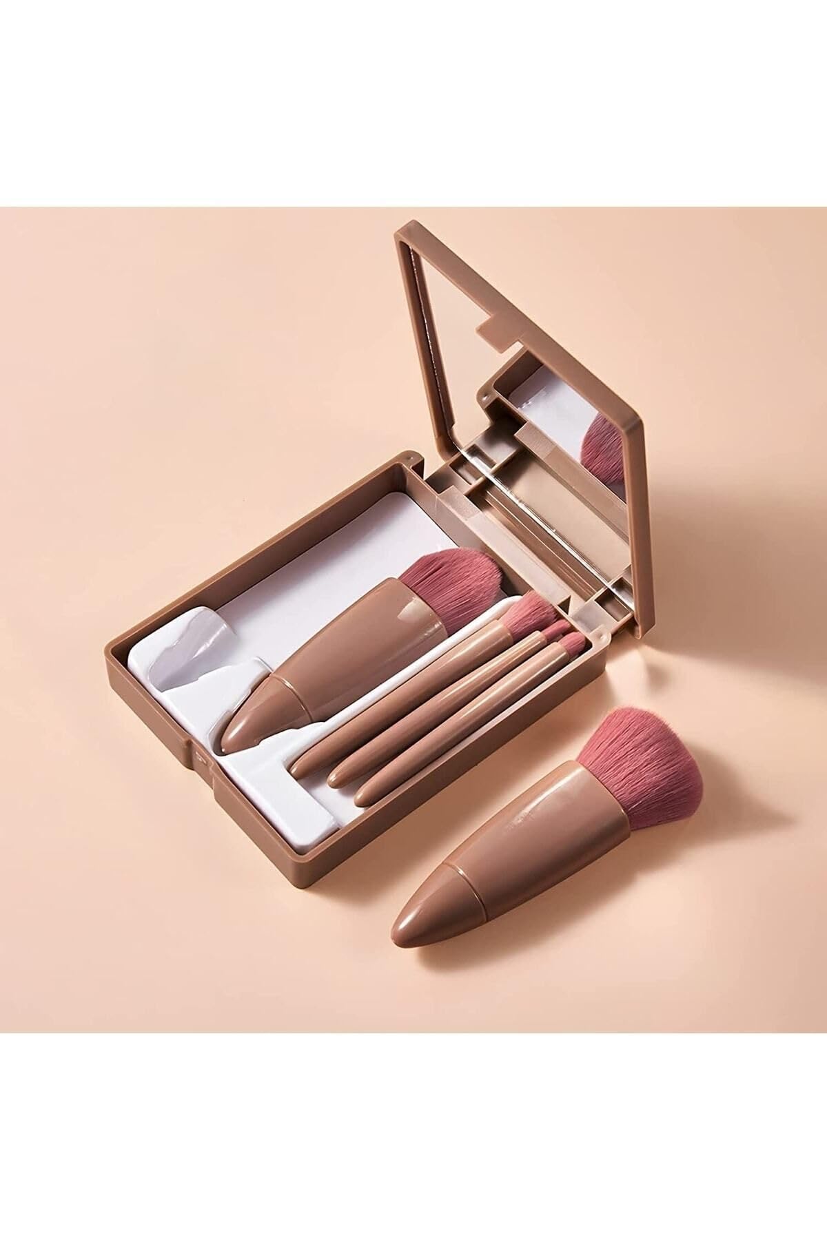 MUJGAN Taşınabilir Aynalı 5'li Makyaj Fırça Seti Profesyonel Allık Dudak Kaş Kapatıcı/Makeup Brush