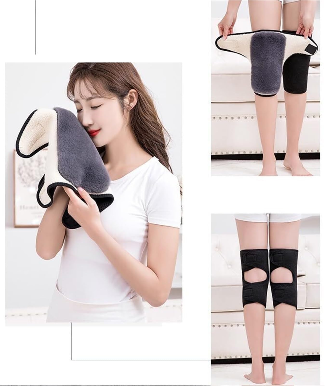 Ginocchiera Calde Imbottiture for Ginocchia E Gambe Foderate in Peluche for Uomini Donne for Lo Sci, Il Ciclismo, La Corsa Supporto Ginocchio(Black-Long,XL)