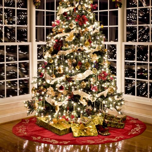 Sonwyoung 72 Inch Christmas Tree Skirt Velvet Xmas Tree Skirt with Gold Embroidery Holly Leaf Decorations for Christmas Party Favors Holiday New Year Decor (Red) by Sonwyoung - Image 6