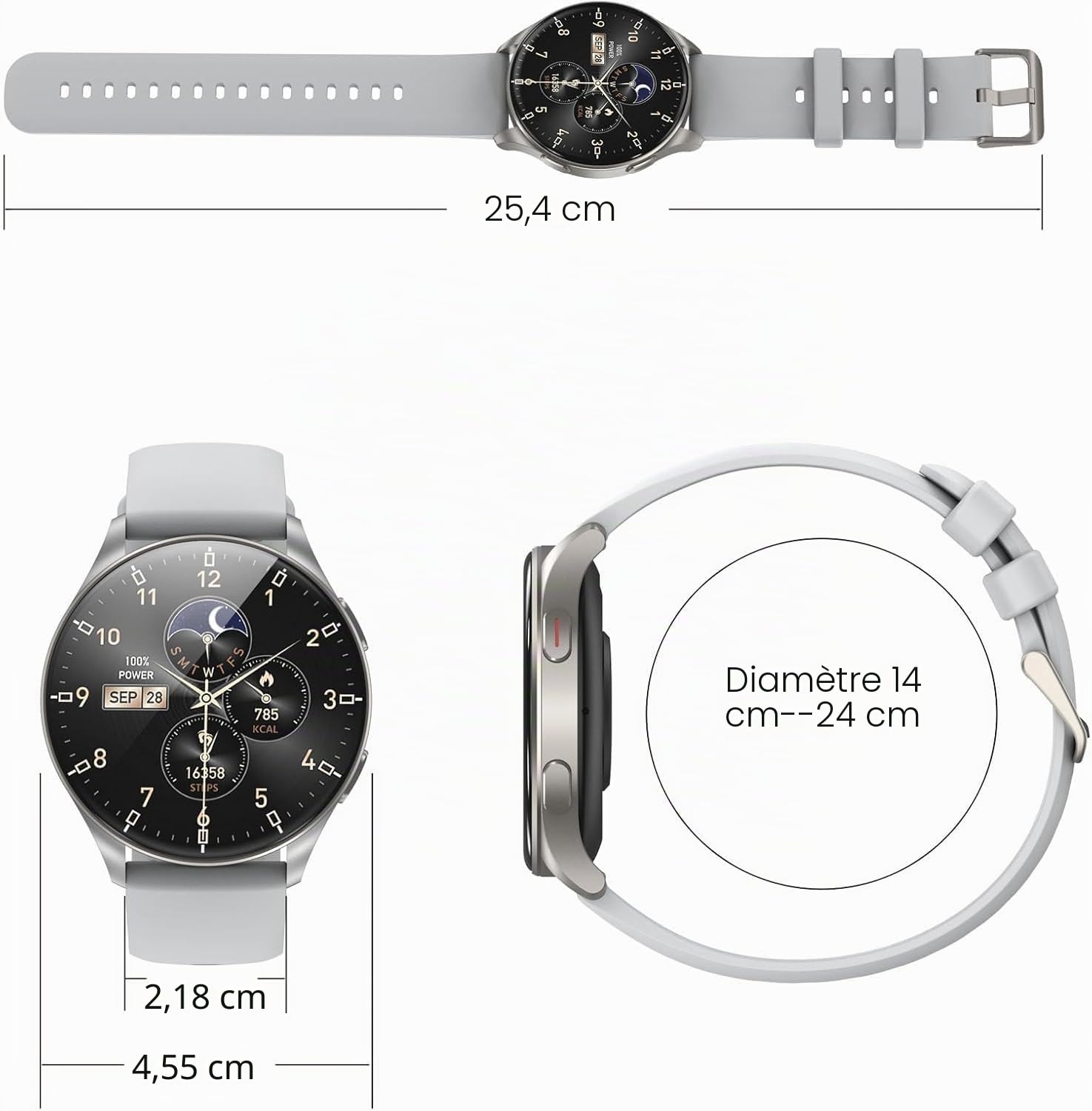 IOWODO Montre Connectée Homme 1,39" avec téléphone Bluetooth, 100+ Sportifs, Etanche IP68 Smart Watch, Podometre/Cardiofrequencemetre/Sommeil, Montre Sport pour iOS Android, Gris