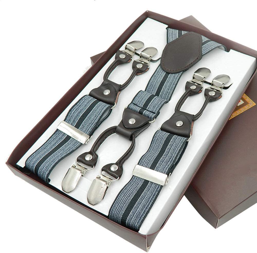 Tirantes for pantalones de hombre, Tirantes en forma de X for hombre Clips de metal fuertes for hombres Trabajo pesado 1.37 pulgadas de ancho 6 hebillas Y Espalda Tirantes elásticos ajustables durader
