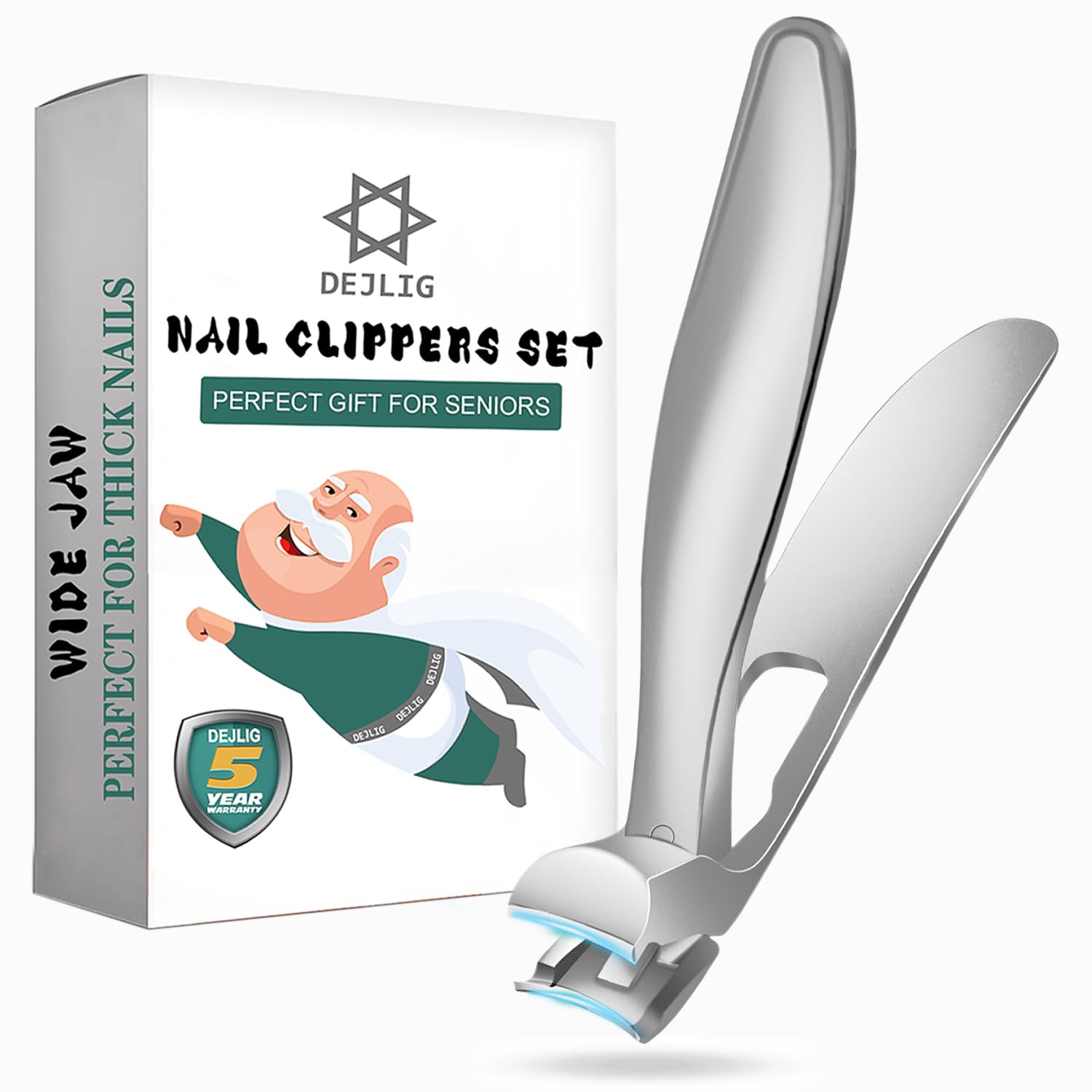 Nail Clippers for Seniors, DEJLIG Angled Head Toenail Clippers for Thick Nails with Catcher - Long Handle Heavy Duty Nail Cutter Trimmer for Thick Toenails for Men & Women