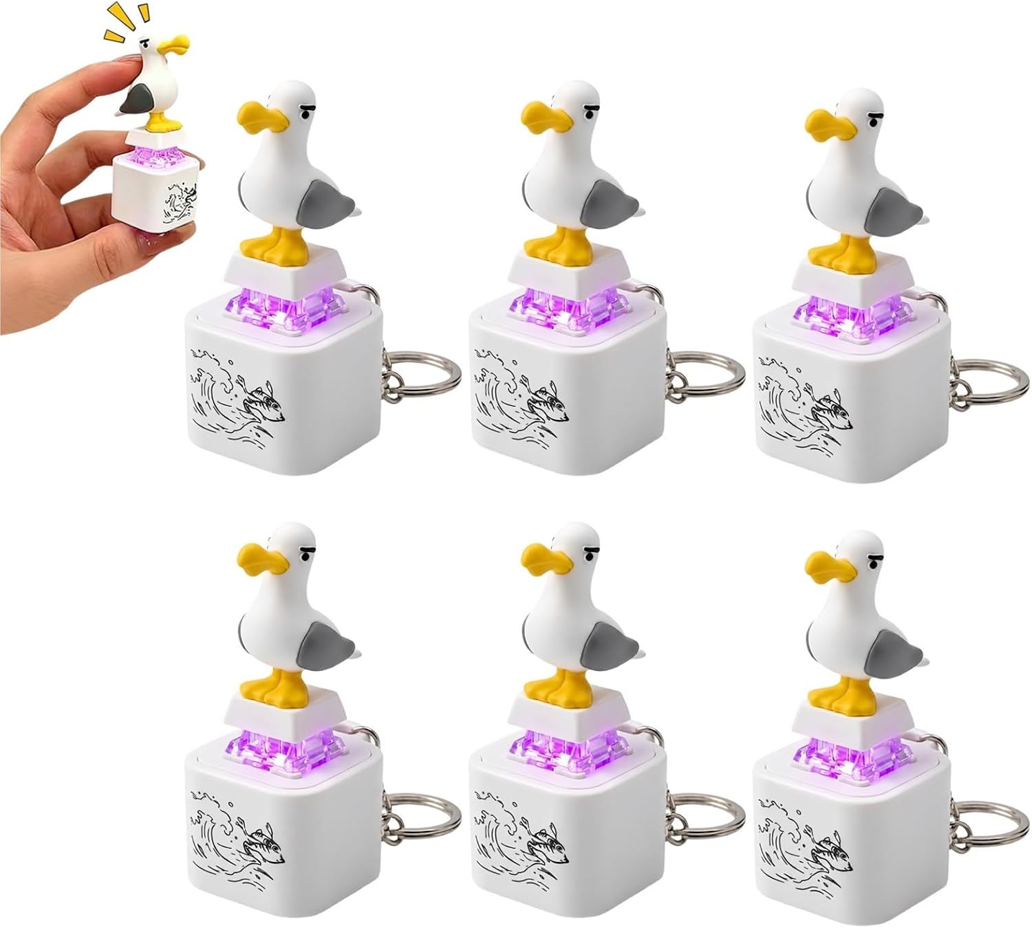 Seagull Mine Button Keychain with Sound Rechargeable Fidget Toy,6PCS