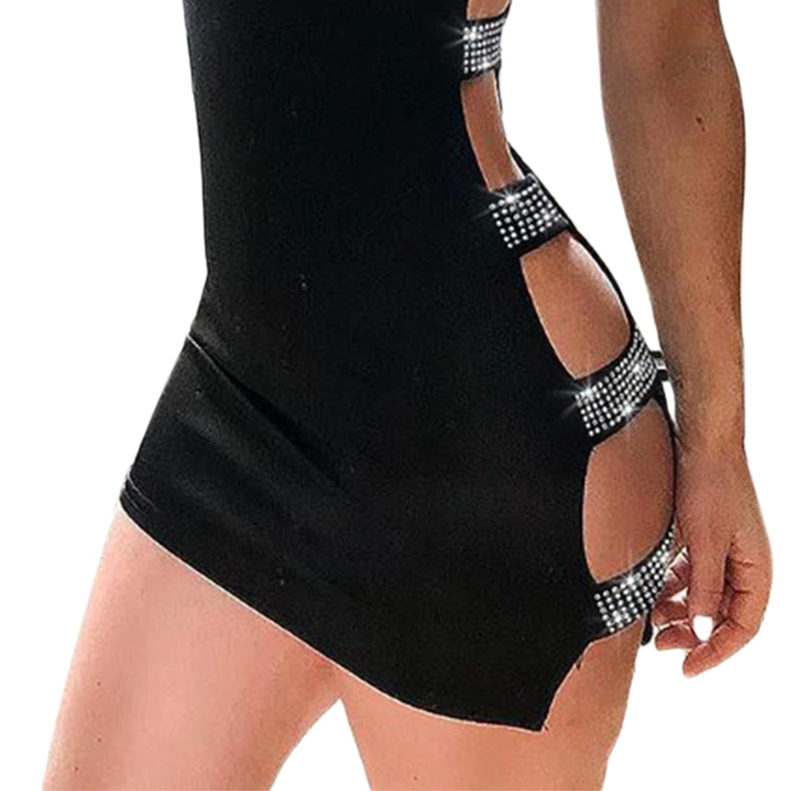 Loalirando Robe Crayon Femme Courte Sexy Moulante avec Strass Robe Epaules Dénudées pour Soirée Clubbing