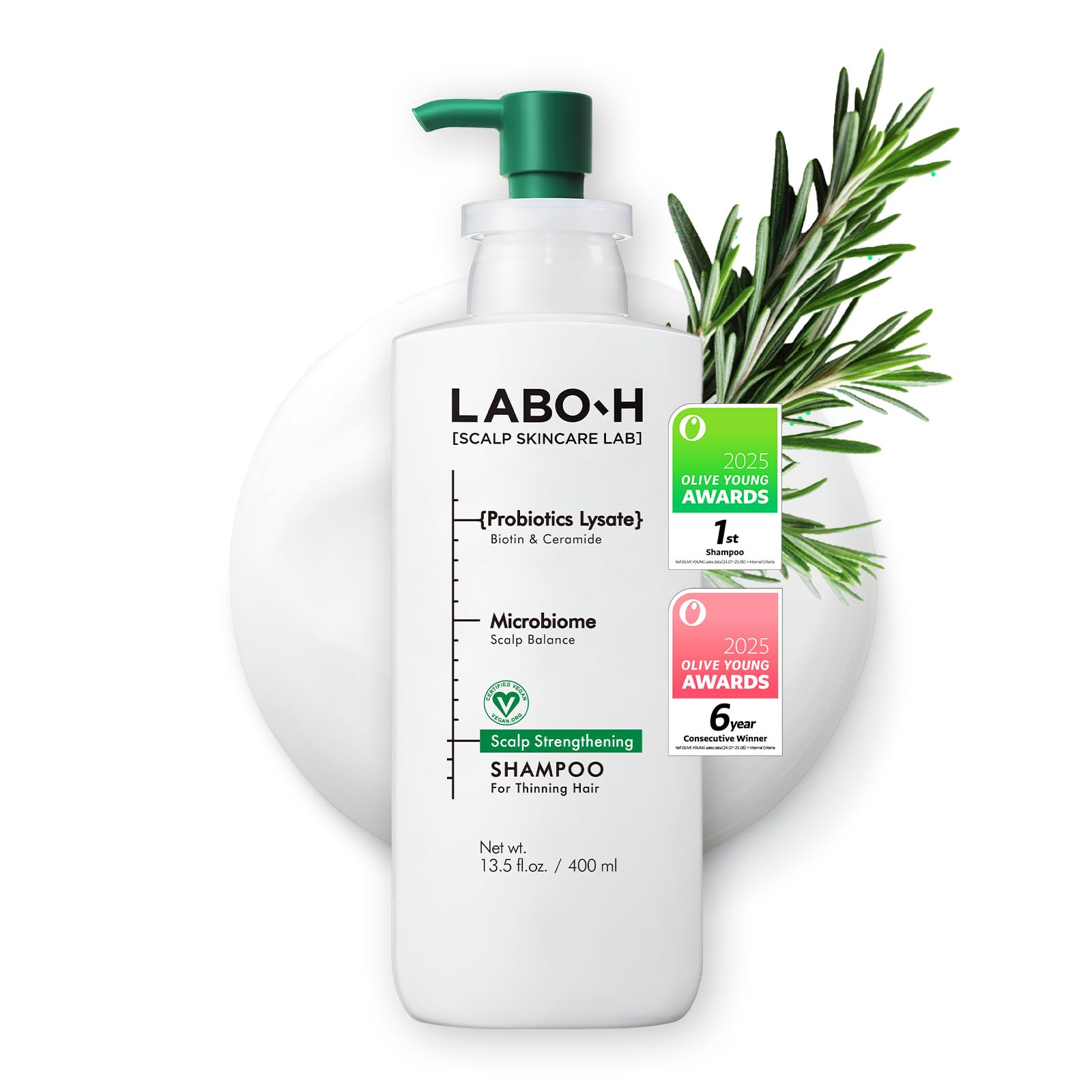 LABO-H Champú Fortalecedor De Piel Cabelludo Para El Crecimiento Del Cabello Y Anticaída | Rutina Vegana De Cuidado Del Cabello Con Ceramida, Aceite De Romero, Biotina Y Cafeína, Sin Parabenos