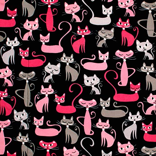 Coffee Station Mat - Dish Drying Mat - Pet Placemat For Cats and Dogs - Appliance Mat - 16 x 20 Inches - Pink and Gray Cats on Black - Handmade by Green Acorn Kitchen