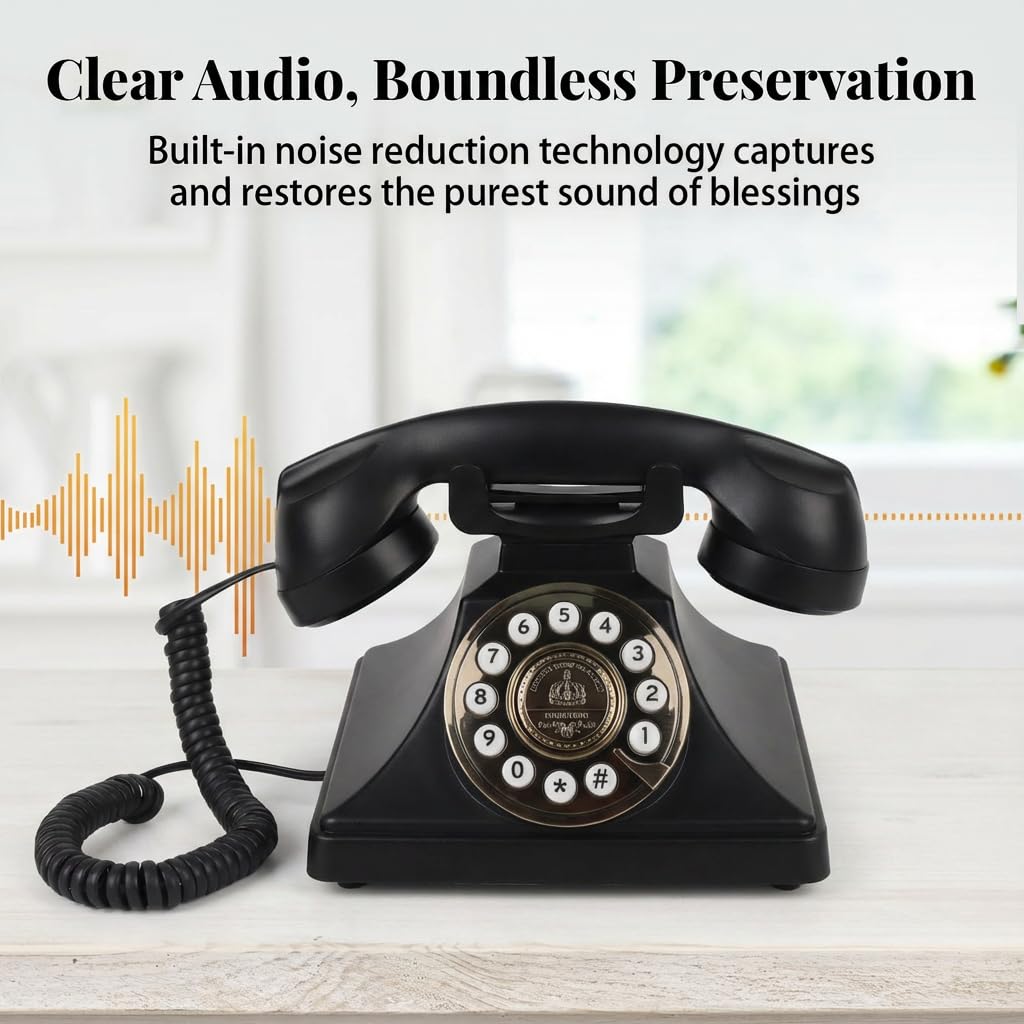 Libro de visitas de audio para boda, teléfono retro inalámbrico, grabación de mensajes de voz personalizados para bodas, fiestas y banquetes, estilo clásico, baja radiación, negro