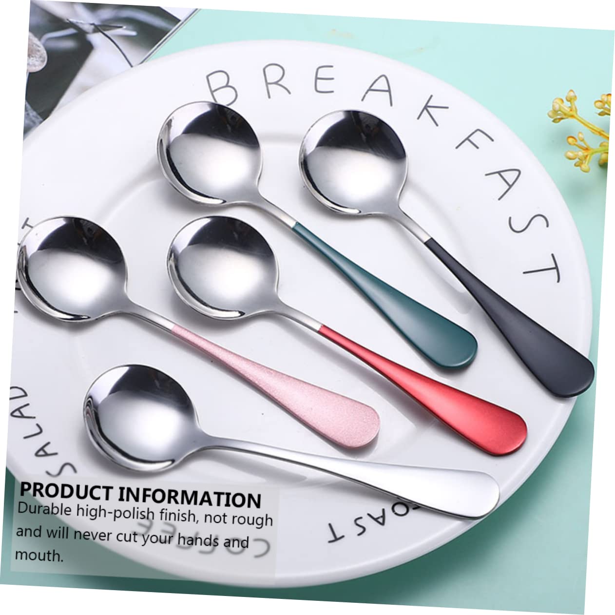 NAMOARLY 10pcs Stainless Steel Mixing Spoon Cocktail Spoons Mini Spoons for Desserts Stirring Spoons Tea Spoons Long Handle Dessert Spoons Teaspoons Fruit Spoons Cake Spoons Korean Spoons