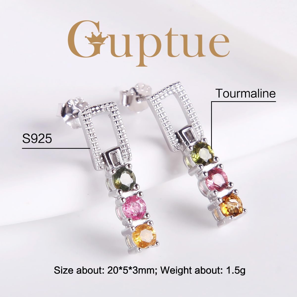 925 silver inlaid Tourmaline earrings multicolor tour gemstone maline earrings rainbow tourmaline earrings for women - Image 2
