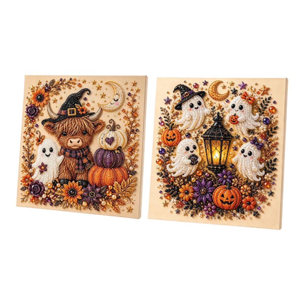 Af 2Pcs ​Halloween Pearl Diamond Painting Set, Creative Craft Kit For Adults