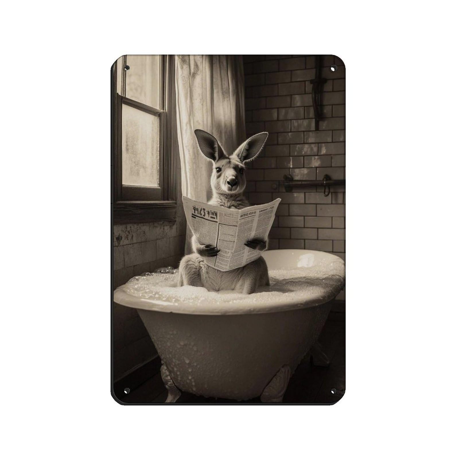Quirky Kangaroo Reading Newspaper Tin Sign Vintage Metal Pub Club Cafe Bar Home Wall Art Decoration Poster Retro 8x12inch(20x30cm)