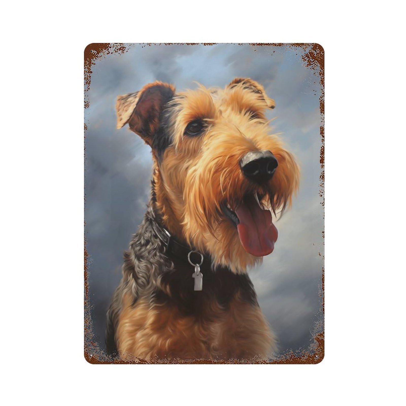 Garage Style Airedale Terrier Decorative Tin Sign 15.7"x11.8", Rustic Home Decor for Bar And Workshop