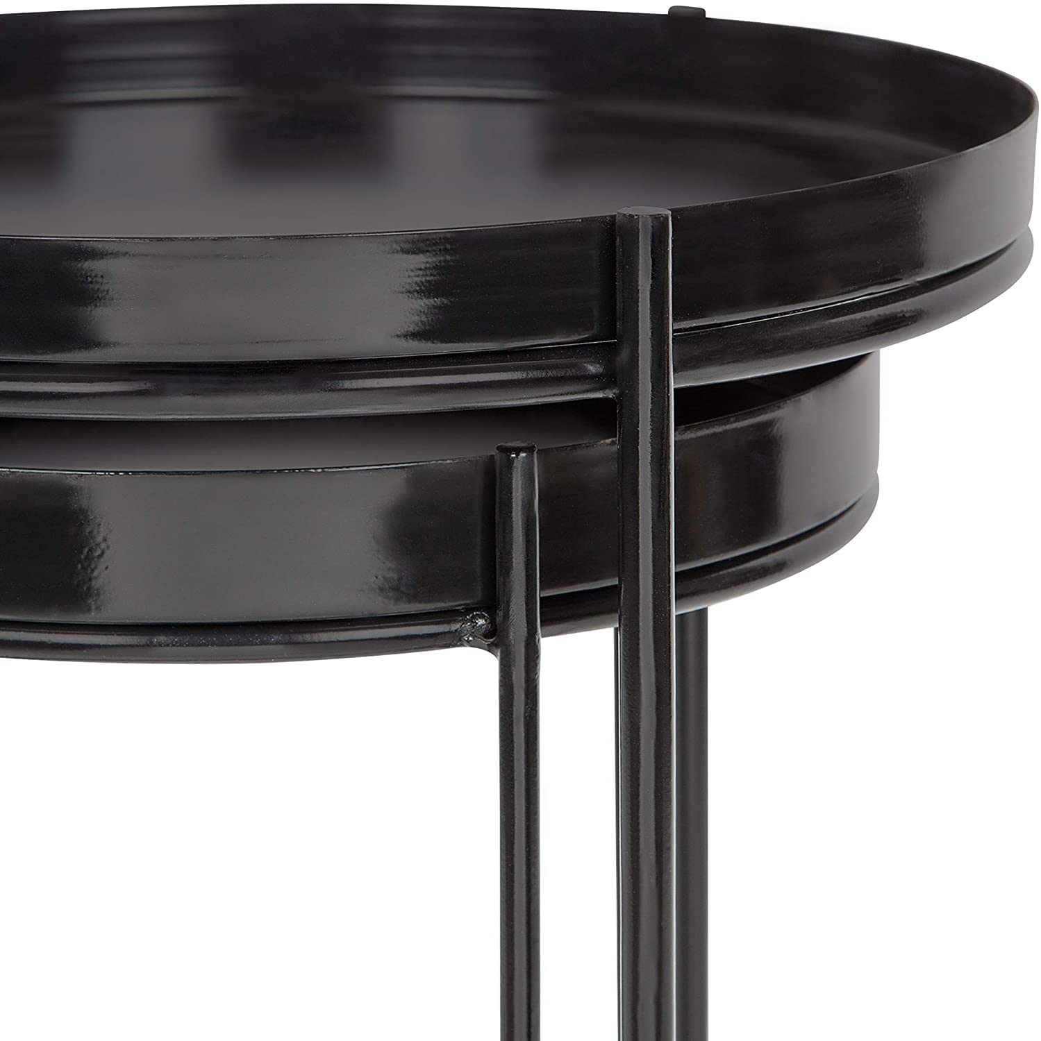 INDIAN DECOR 45771 Classic Nesting Table Set, Set of 2, Black, Space Saving Modern Design - Round Nesting Table for Living Room/Bedroom/Office and Waiting Area - Black 4