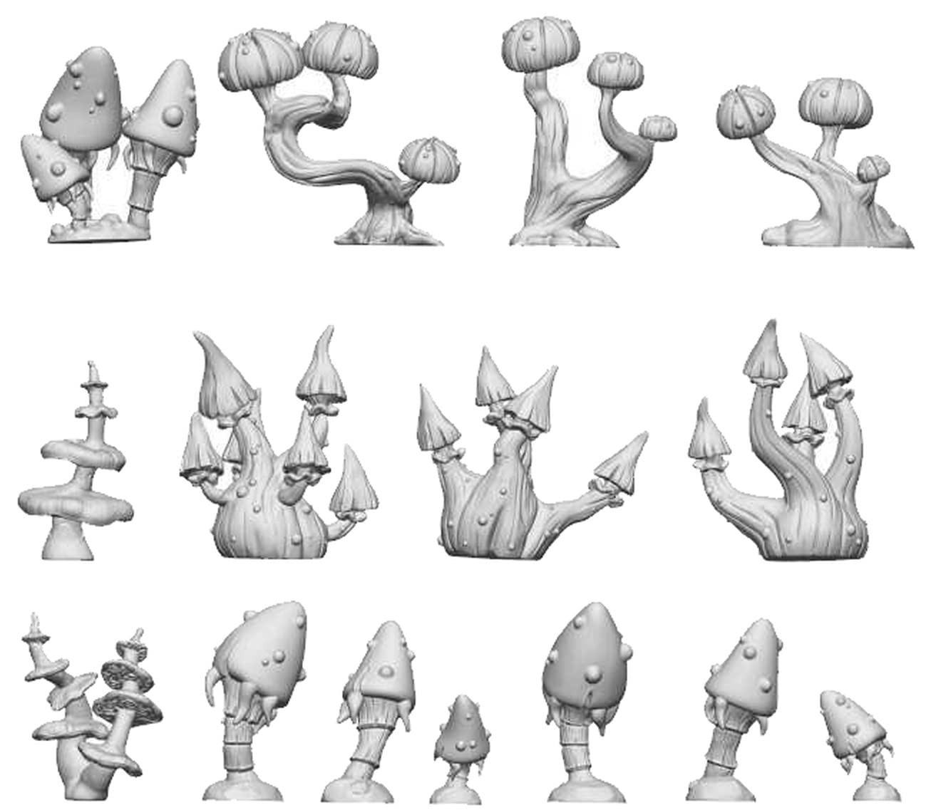 Green Stuff World 3D Printed Resin Bits - Fantasy Mushrooms 1:48