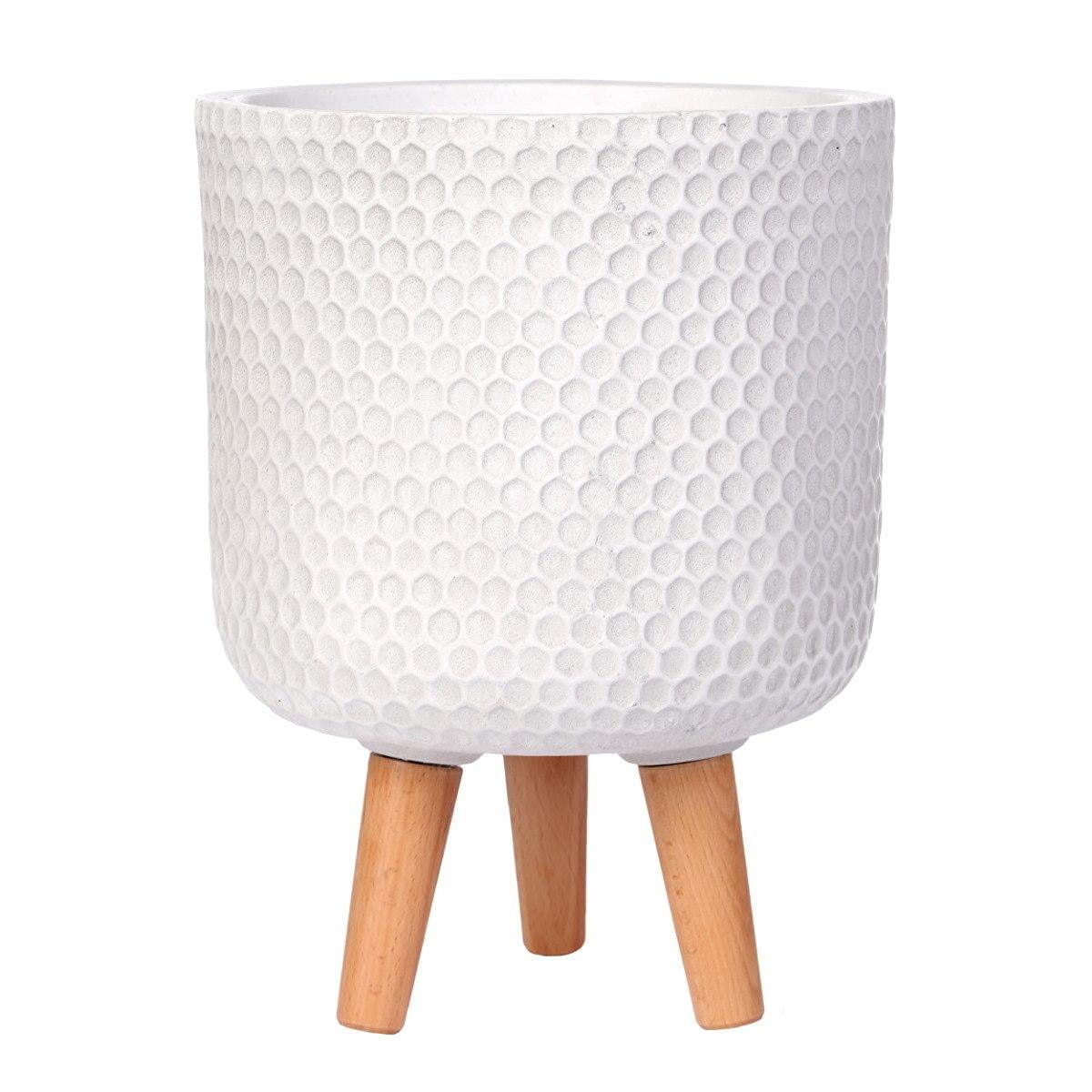 IDEALIST 21cm Indoor Plant Pot | Honeycomb White Reinforced Stone Planter with Legs | Flower Pot Cover D21 H34 cm, 7.5 litres