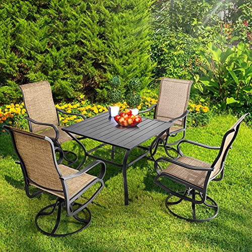 Aoxun-Outdoor-Patio-Dinning-Set-5-Pieces-Outdoor-Furniture-Set-4-Pieces-Swivel-Rocing-Chairs-and-1-Square-Table-with-an-Umbrella-Hole-Brown Aoxun-Outdoor-Patio-Dinning-Set-5-Pieces-Outdoor-Furniture-Set-4-Pieces-Swivel-Rocing-Chairs-and-1-Square-Table-with-an-Umbrella-Hole-Brown
