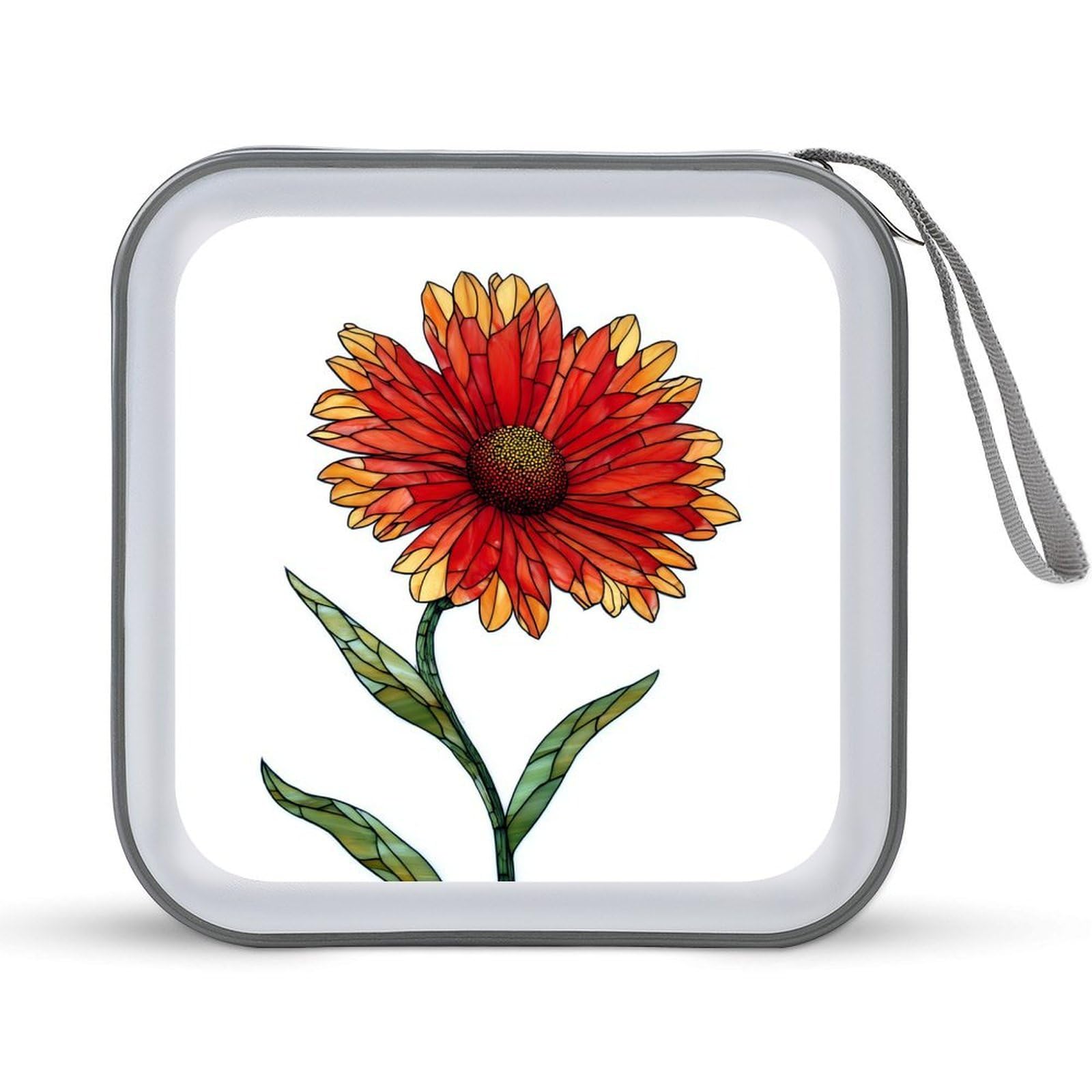 Jubonexis Stained Glass Indian Red Wildflower CD Case DVD Storage Case Portable for Car Home Travel