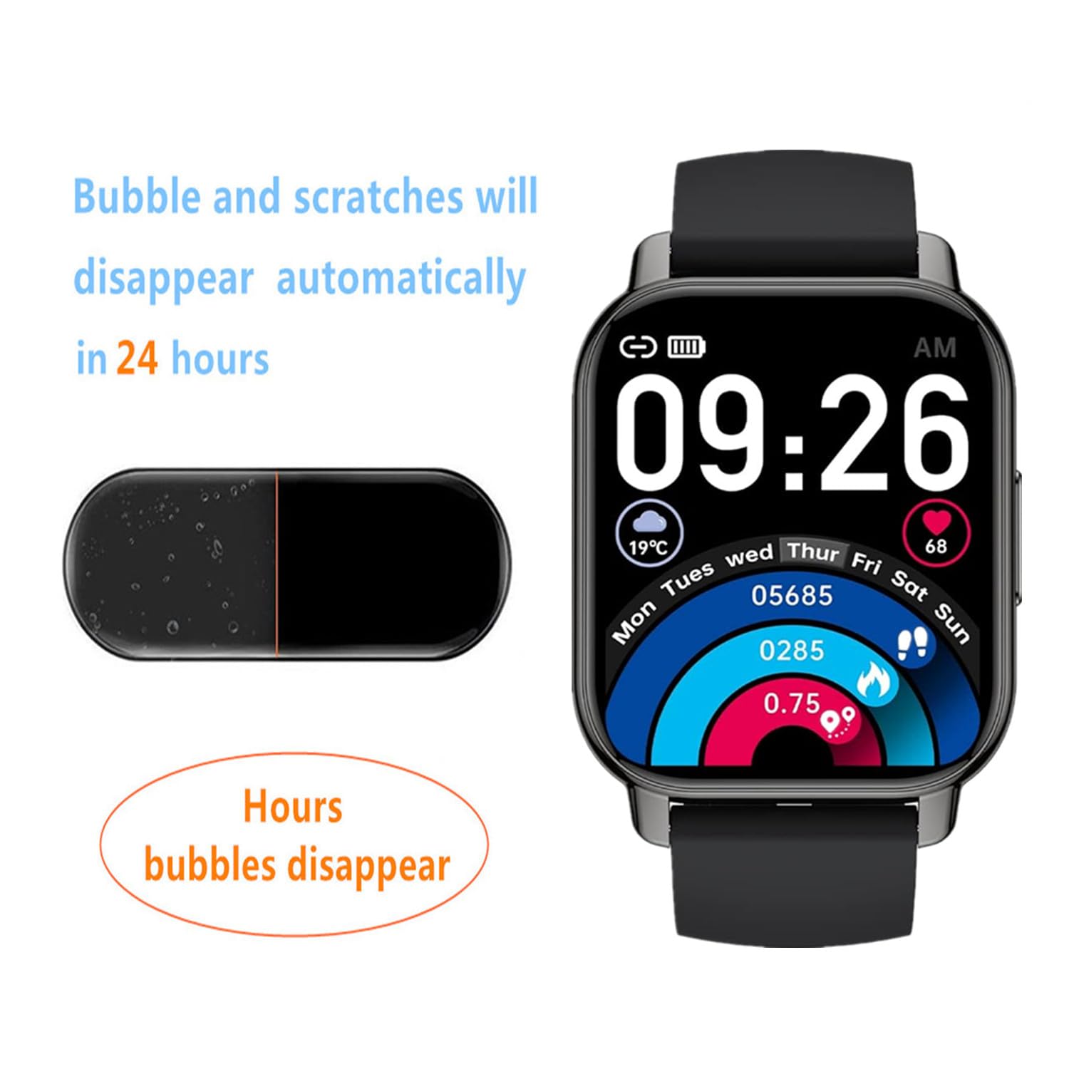 6 Pellicole Protettive In Vetro Flessibile 9H Per Smartwatch Popglory 1,85 Pollici - Antigraffio, Infrangibile, KARYLAX - 3