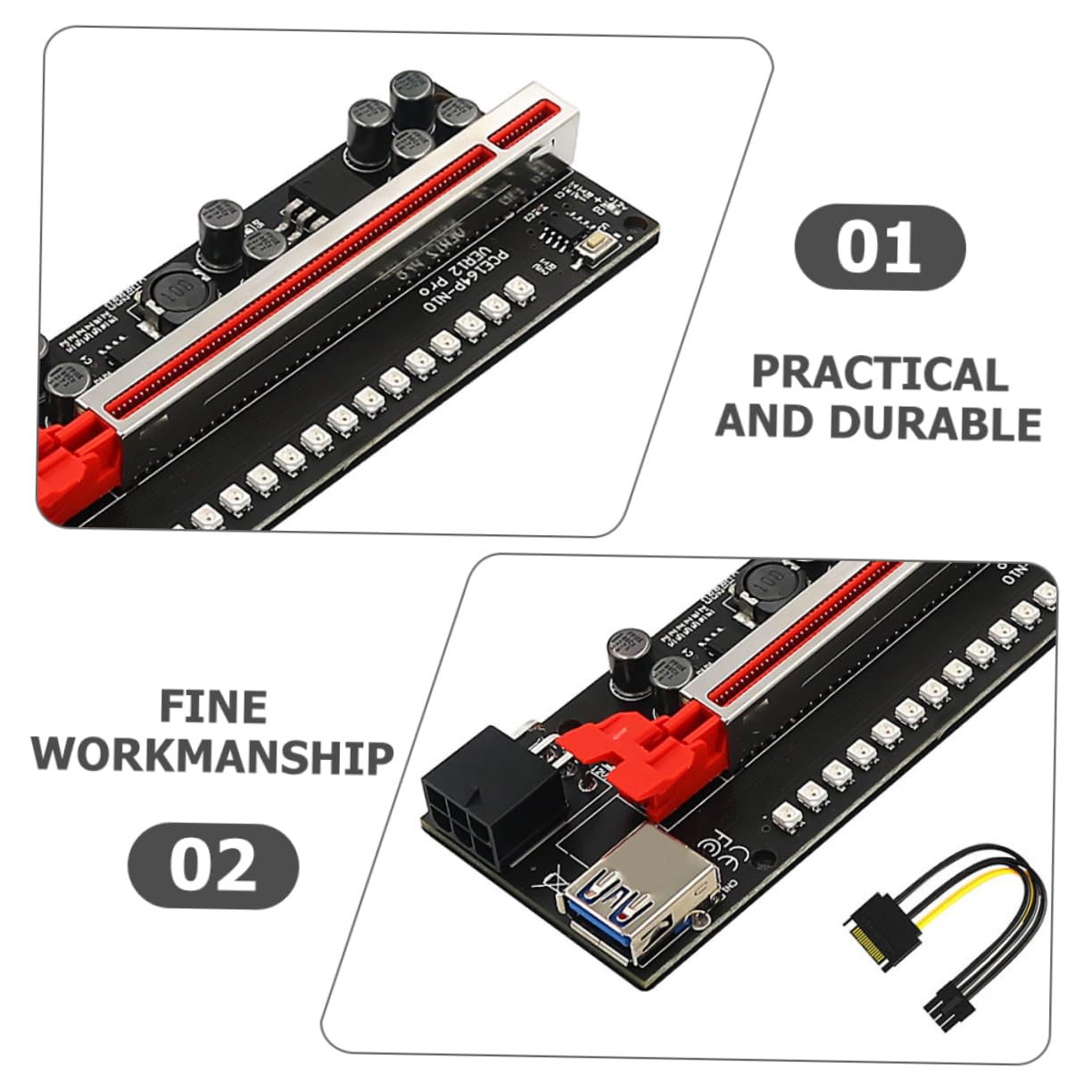 Mikikit 1set Pcie Riser to Gpu Extension Cable for Mining Features Connectors Solid Capacitors Power Supply Easy Installation Compatible Graphics Cards