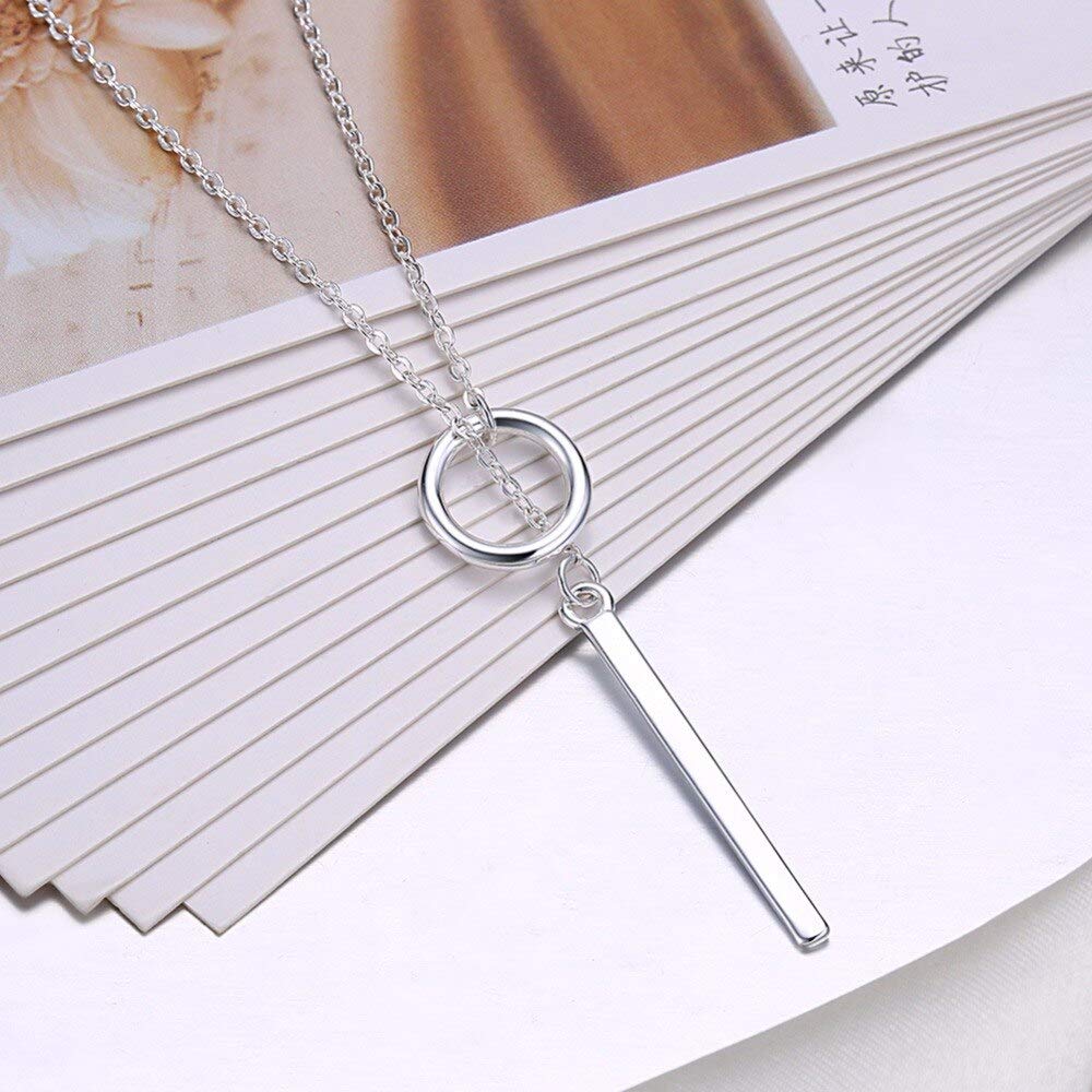 Girocollo femminile in argento sterling 925 con striscia circolare e catena lunga