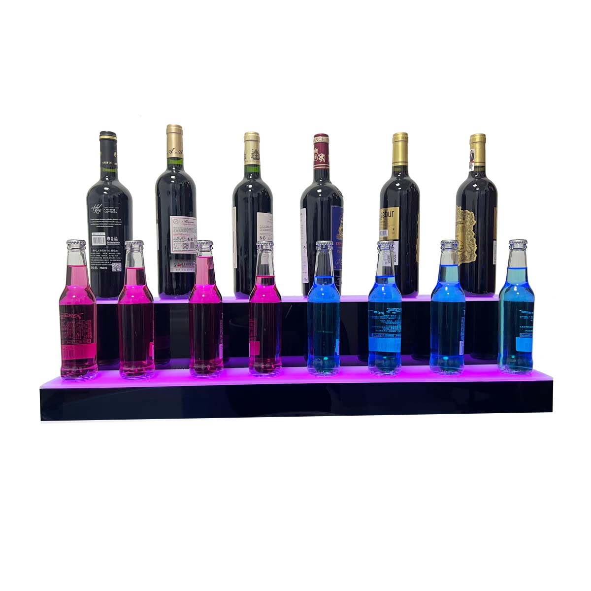 31 Inch 2 Step LED Lighted Liquor Bottle Display Illuminated Liquor Bottle Bar Display Stand LED Display Shelf 2 Tier Home Commercial Bar Drinks Lighting Shelves with Remote Control