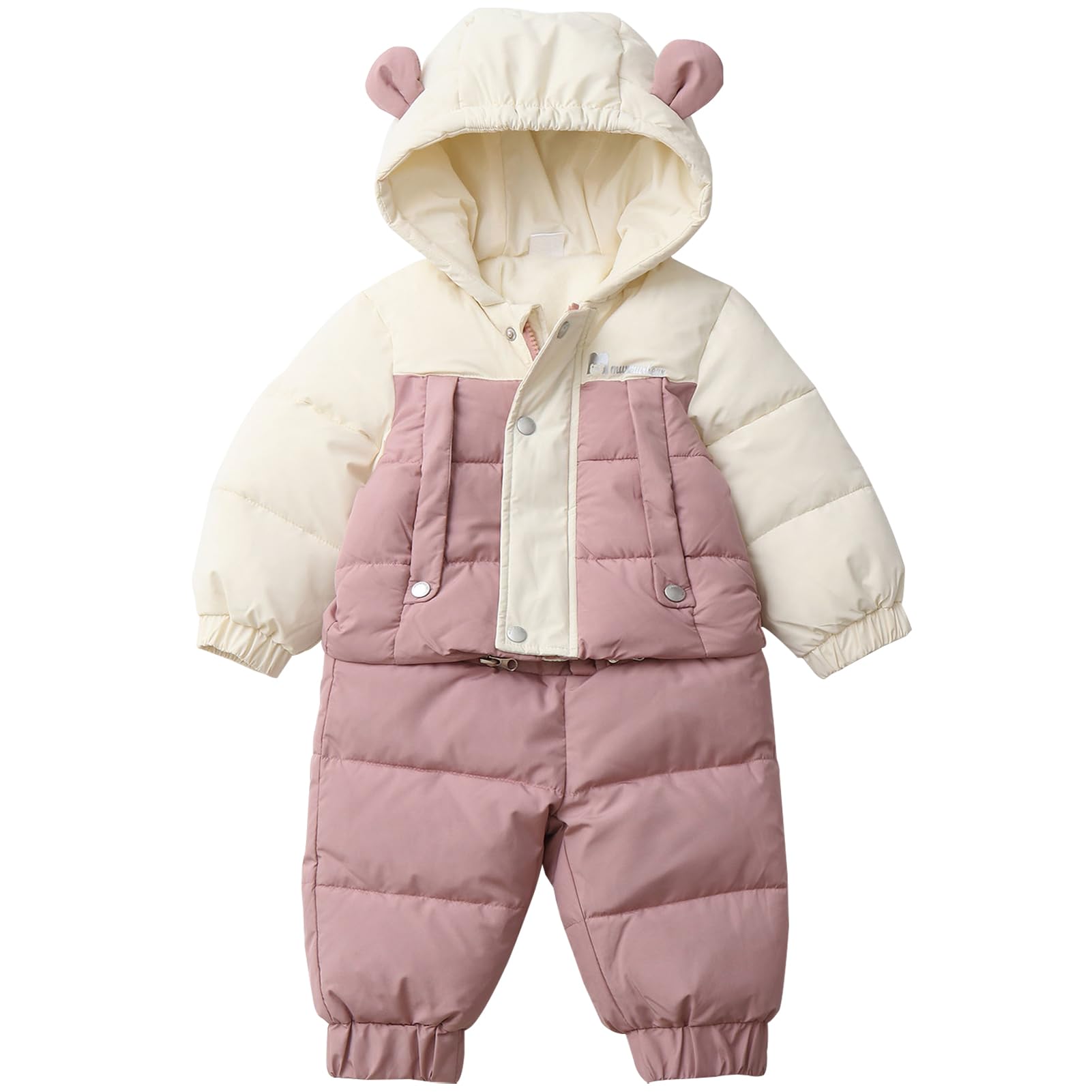 Bébé Fille Combinaison de Neige Détachable Veste Matelassée à Capuche + Pantalons Barboteuse Grenouillère Garçon