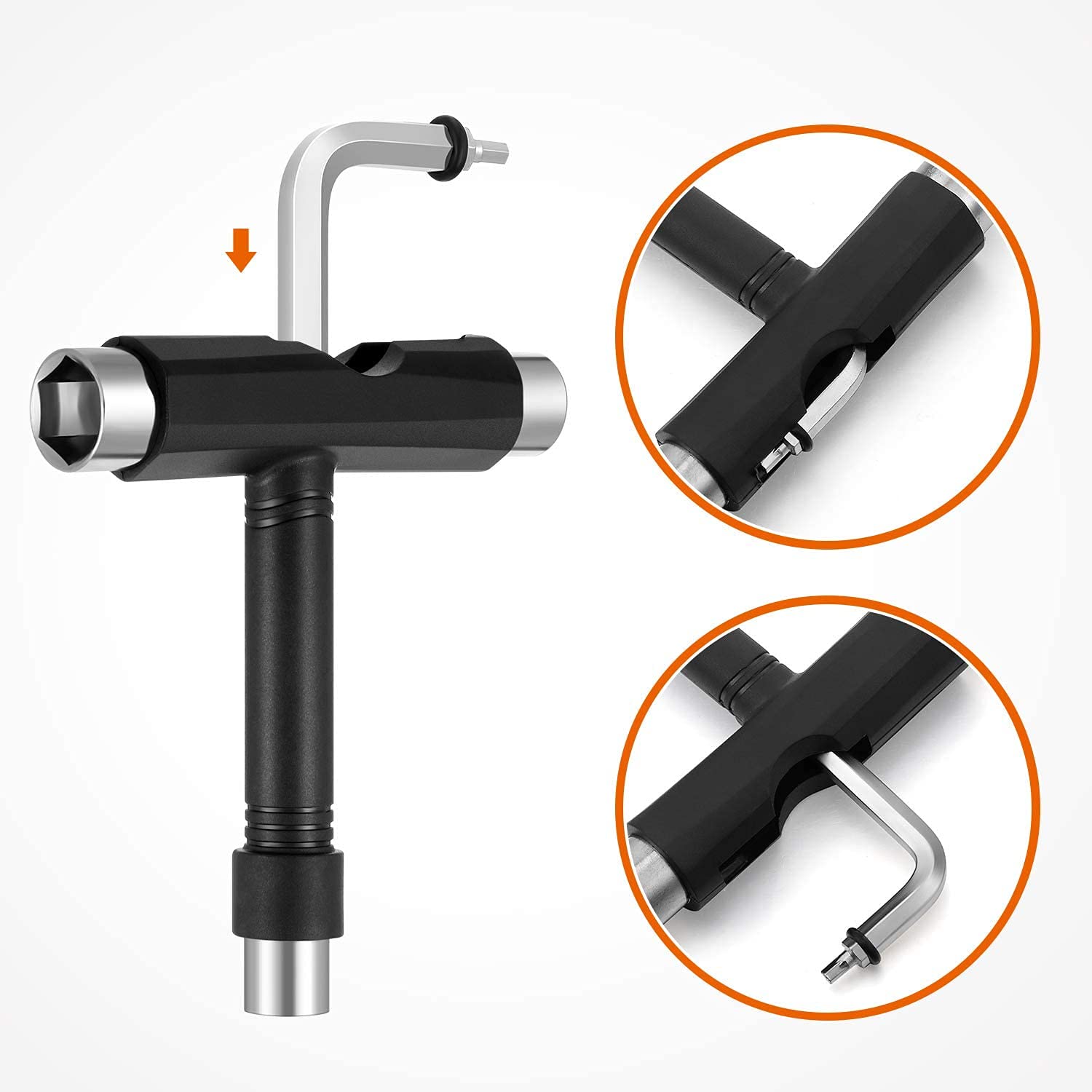 Outils de Skate,Outils de Skate Tout-en-Un Accessoire d'outil de Planche à roulettes en T avec Tournevis Cruciforme de Type L pour Outil de Skateboard