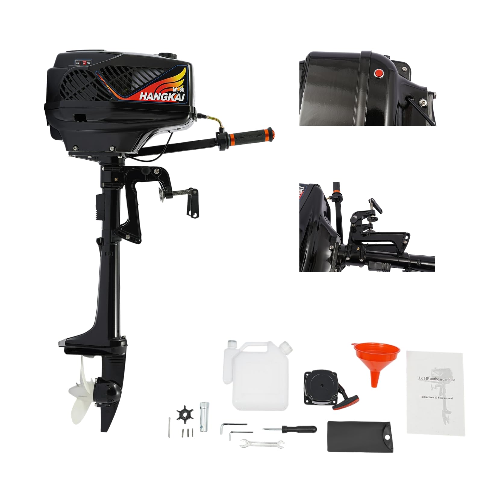 Motore Fuoribordo 2 Tempi 3,6 cv | a Albero Corto | Avviamento Manuale | Cilindrata 55cc | Metà Ad Acqua Metà Ad Aria | Adatto a Imbarcazioni Con Altezza Di Poppa ≤ 42cm