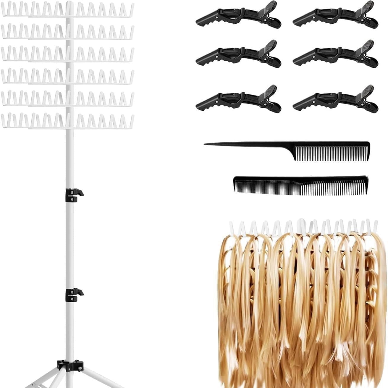 HoldOneLight Verstellbarer Haarständer für Flechtfrisuren, Perückenständer mit 144 Stiften für Friseure und Flechter, Halter für Haarverlängerungen (Weiß)