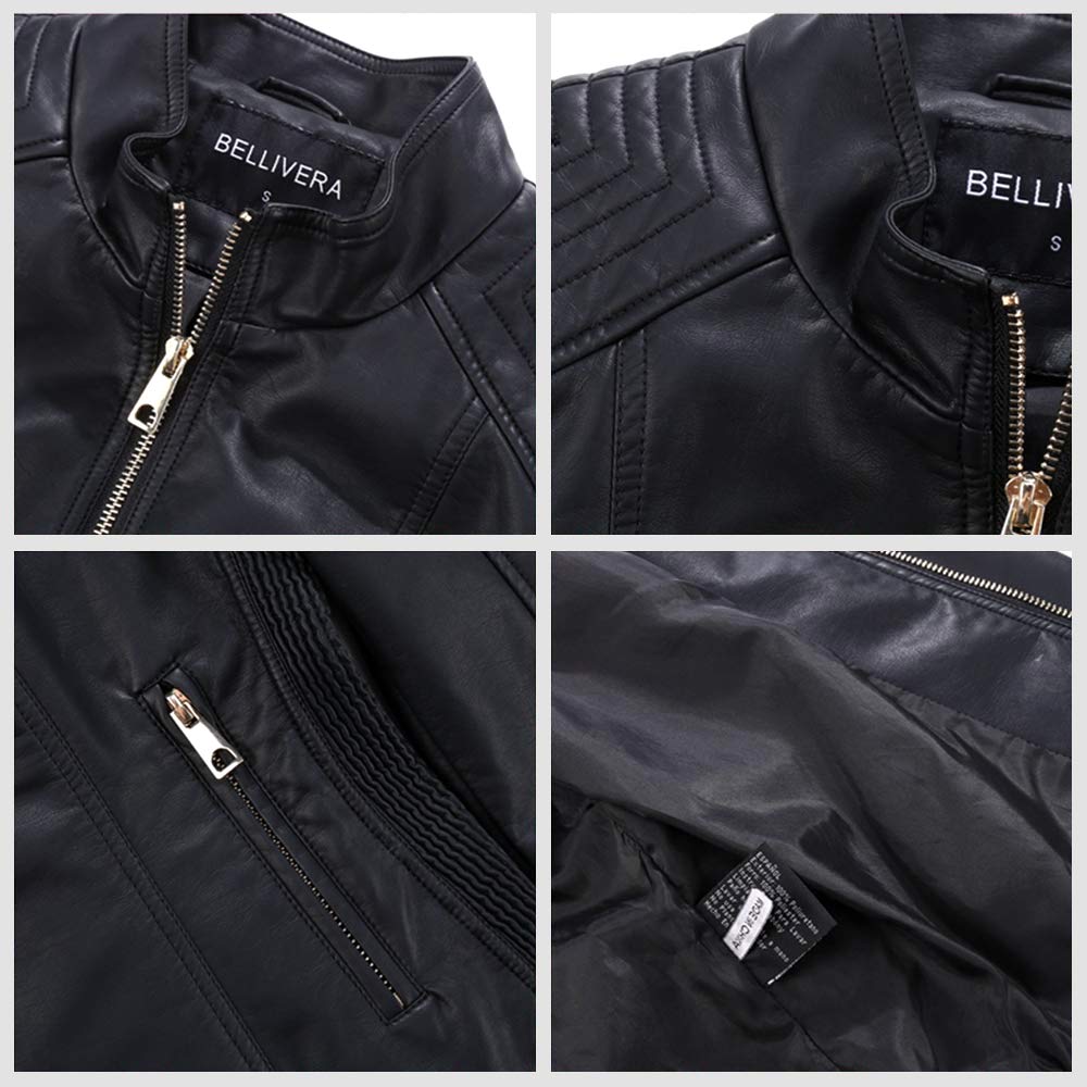 BELLIVERA Giacca Corta da Donna in Pelle PU, Giacca Tasche con Cerniera, Giacca in Pelle PU per l'autunno e l'inverno