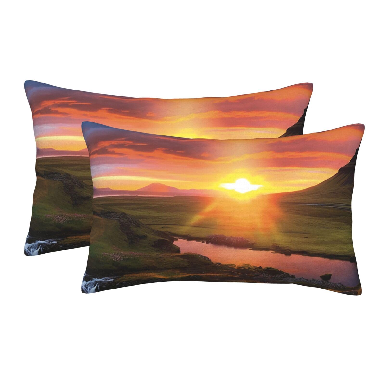 2 Pack Pillow Cases with Hidden Zipper, Soft Breathable Pillow Covers for Hair and Skin, Iceland Sunset Pillowcases 20"x30" Bed Pillow Protectors Cover for Sleeping Gifts