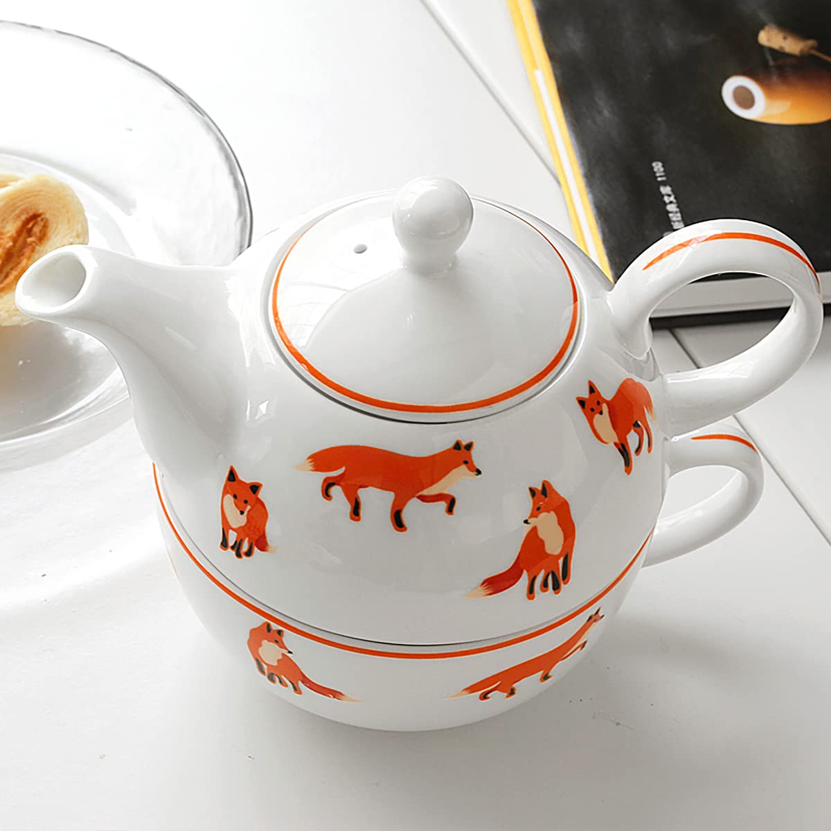 Amazon.com | Bicuzat Orange Fox Pattern Tea Set, Ceramic Teapot