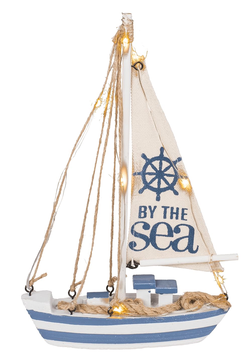 Voilier en bois, voiles en coton, jouet vintage