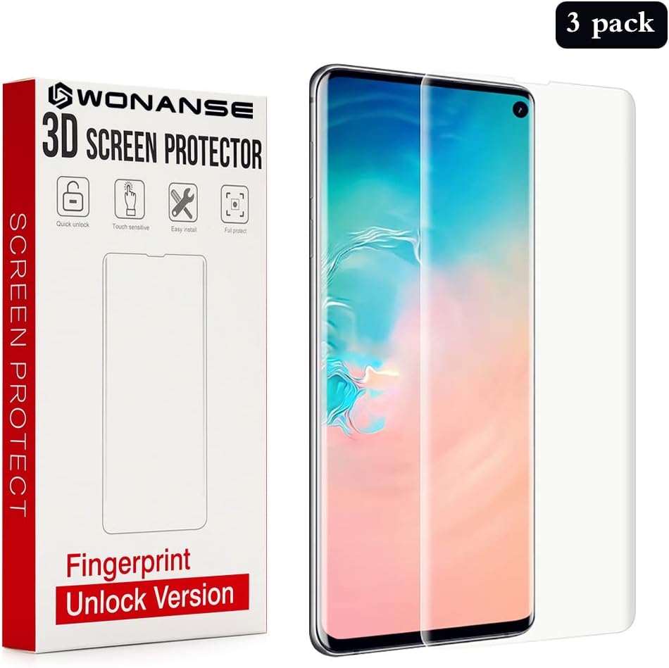 Wonanse Screen protector Compatible with Samsung Galaxy S10 [3 Pack] [No Bubbles] [Easy Installation] [9H Hardness] [HD Clear] [Support In-Screen Fingerprint Sensor] Compatible with Galaxy S10