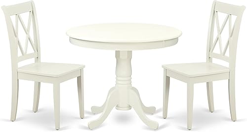 Miniatura 8 de East West Furniture ANCL3-MAH-W - Juego de comedor antiguo de 3 piezas para espacios pequeños que contiene una mesa redonda con pedestal y 2 sillas