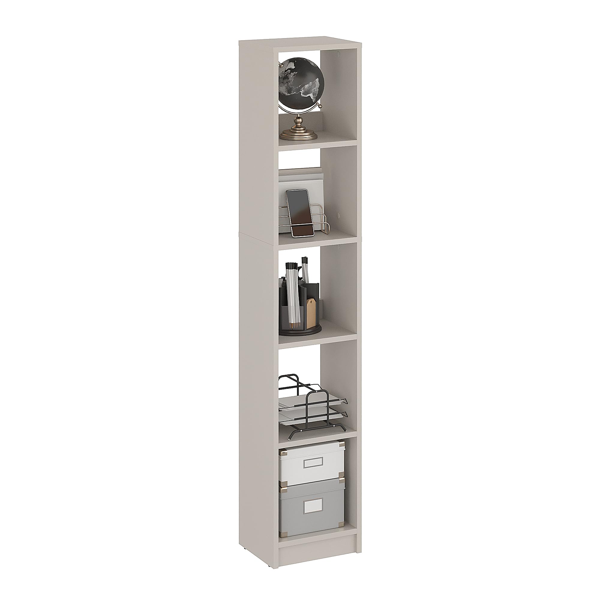 Komto Tall Bookcase Cashmere – Narrow Book Shelf 30 cm Wide, 5 Tier Bookshelf, Slim Cube Storage Unit | LAKO 156 x 30 x 24 cm