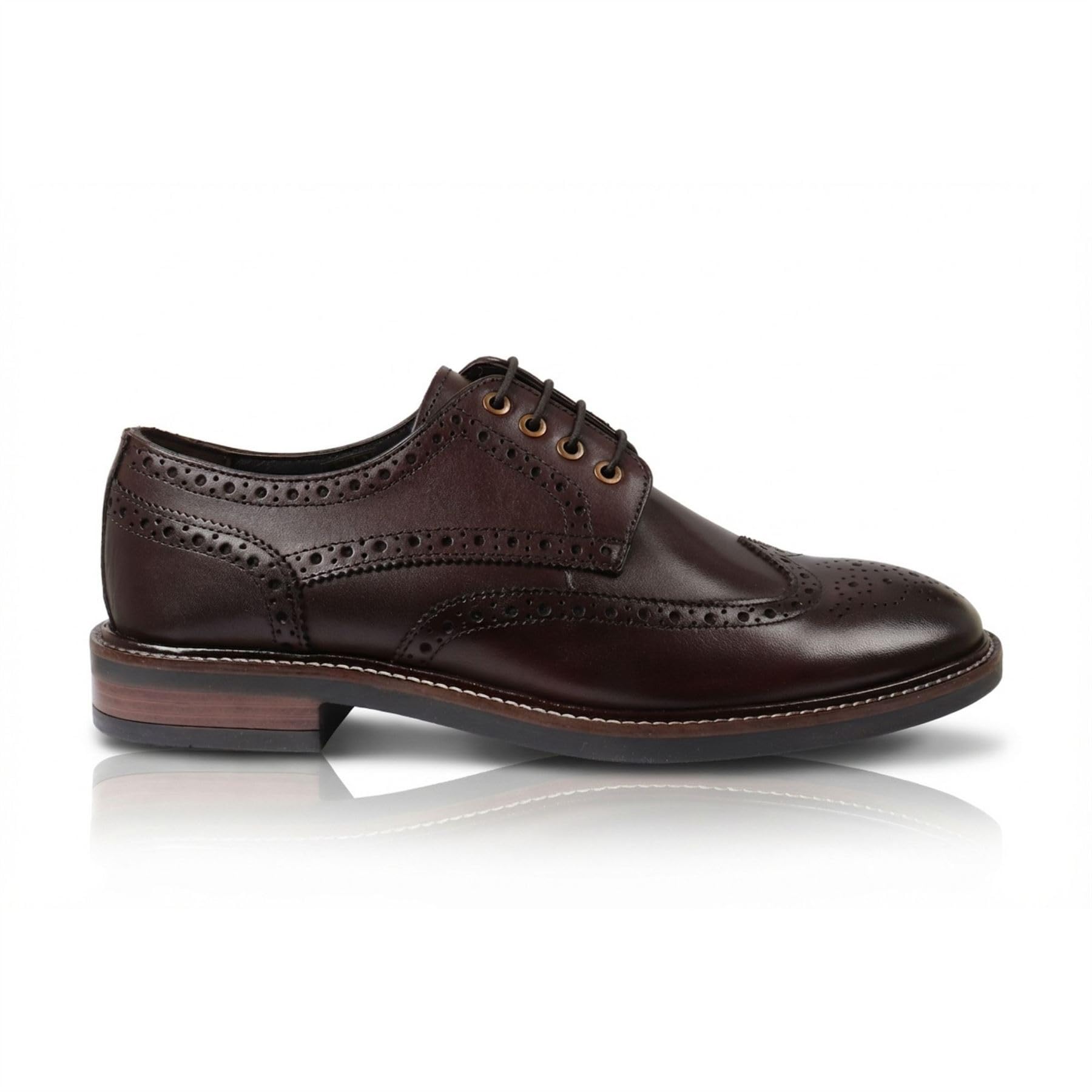 Scarpe da uomo in pelle con punta ad ala, classiche, marroni, stringate, stile derby