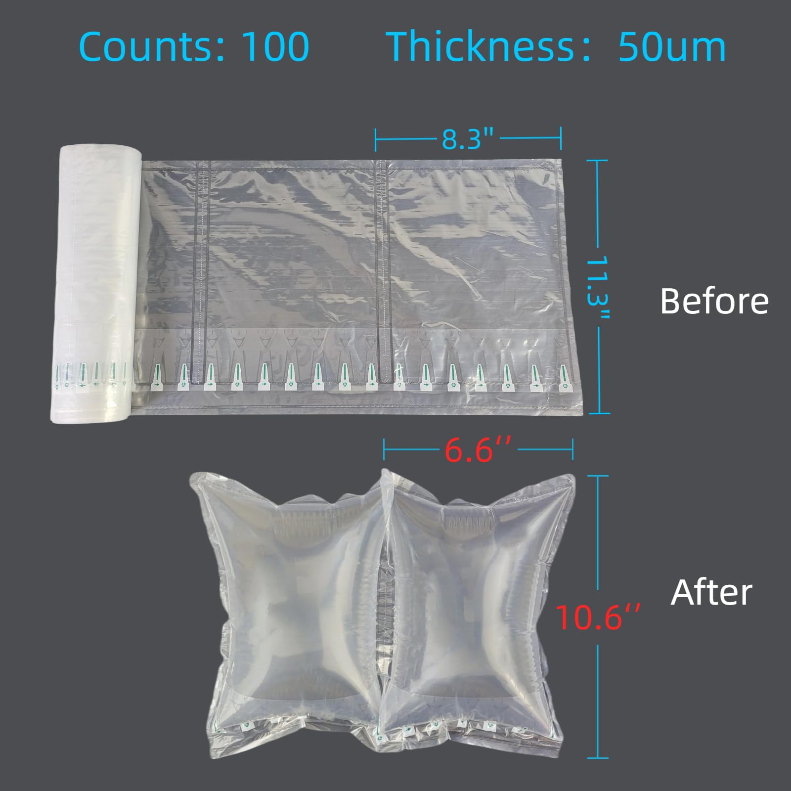 Ripieno borsa per forma 100 Conteggio Gonfiabile Grandi Cuscini d'aria per la spedizione 8.3 "x11.8" Air Bag per l'imballaggio con pompa di riempimento di imballaggio Alternativa