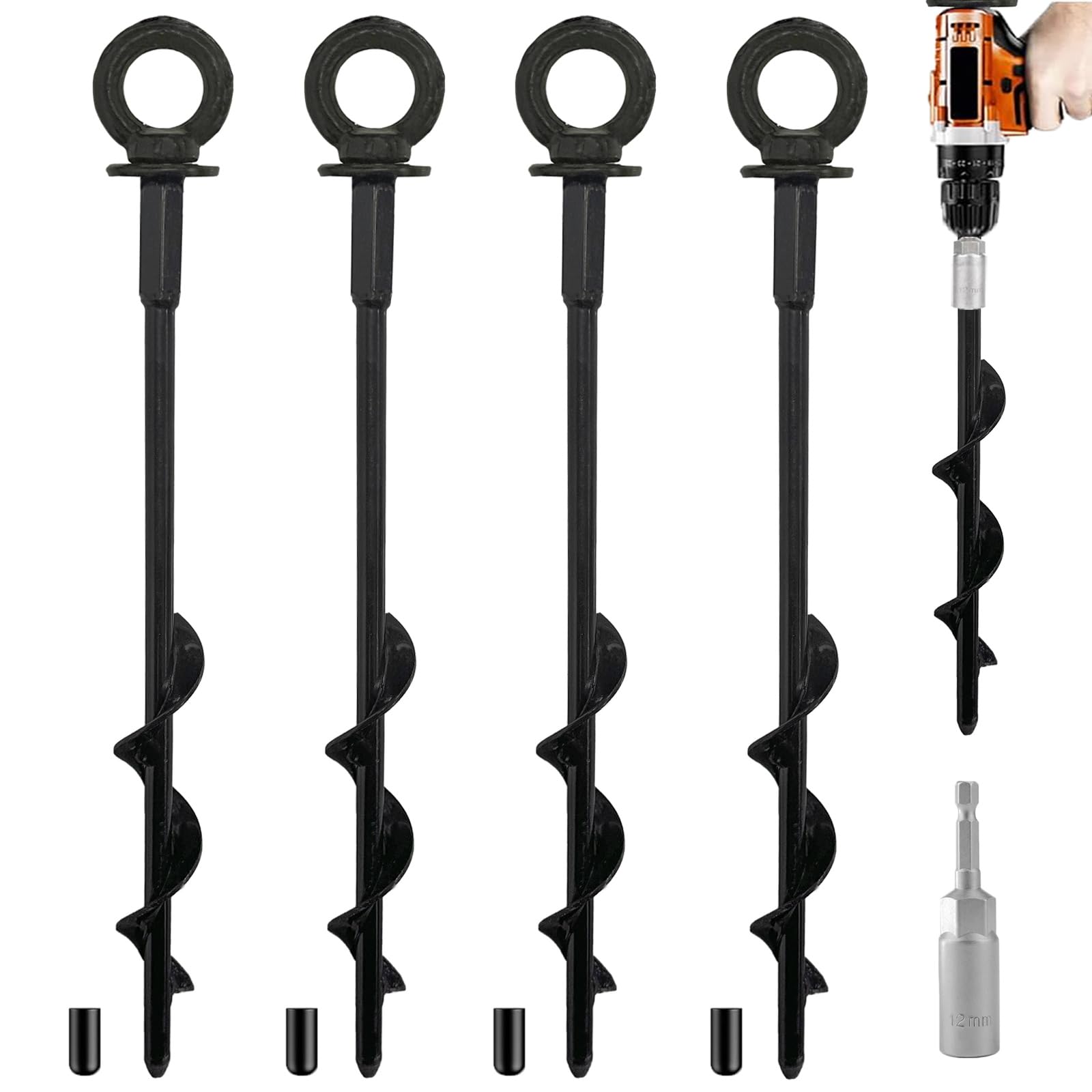 4er Set Bodenanker, Erdanker Trampolin, Zeltheringe, Heavy Duty Metall Trampolin Anchor Kit, starker Wind für Zelt, Vordach, Schuppen