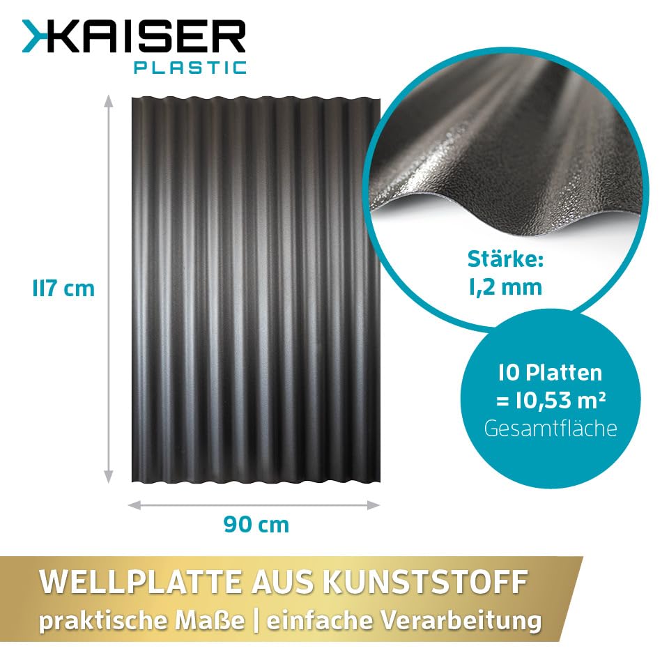 KAISER plastic® 10er Set Wellplatte | Xtra Strong (PC) | C-Struktur und schwarz | 1,2mm Stärke | Sinus 76/18 | 90 x 117 cm | Made In Germany
