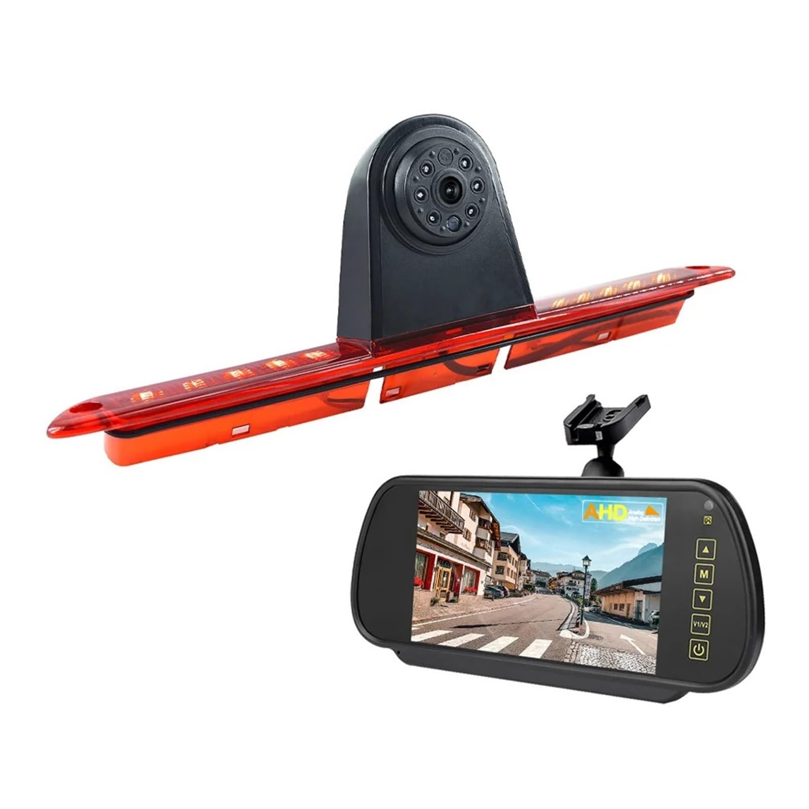 Zestaw Kamery Cofania AHD 1080P Ze Światłem Hamowania Z Monitorem Lustrzanym Wbudowana Listwa Świateł LED Stabilna Transmisja SygnałU(Suction Cup Mount)