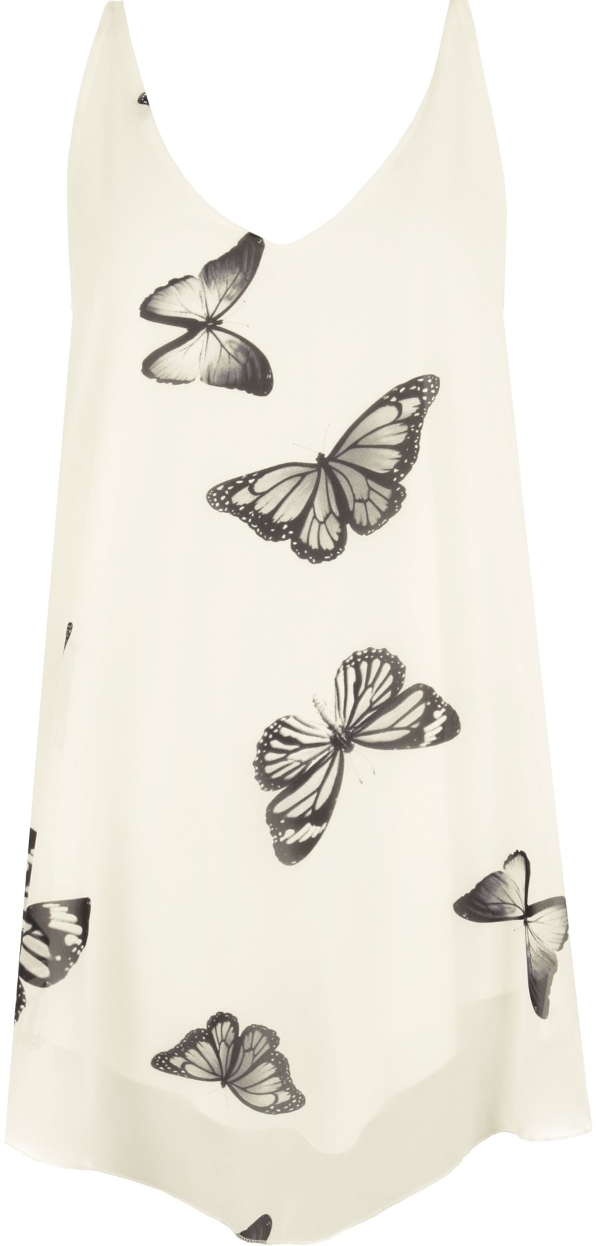 WearAll Women's Chiffon Butterfly Print Lined Sleeveless Dip Hem Vest Top - Cream - 14