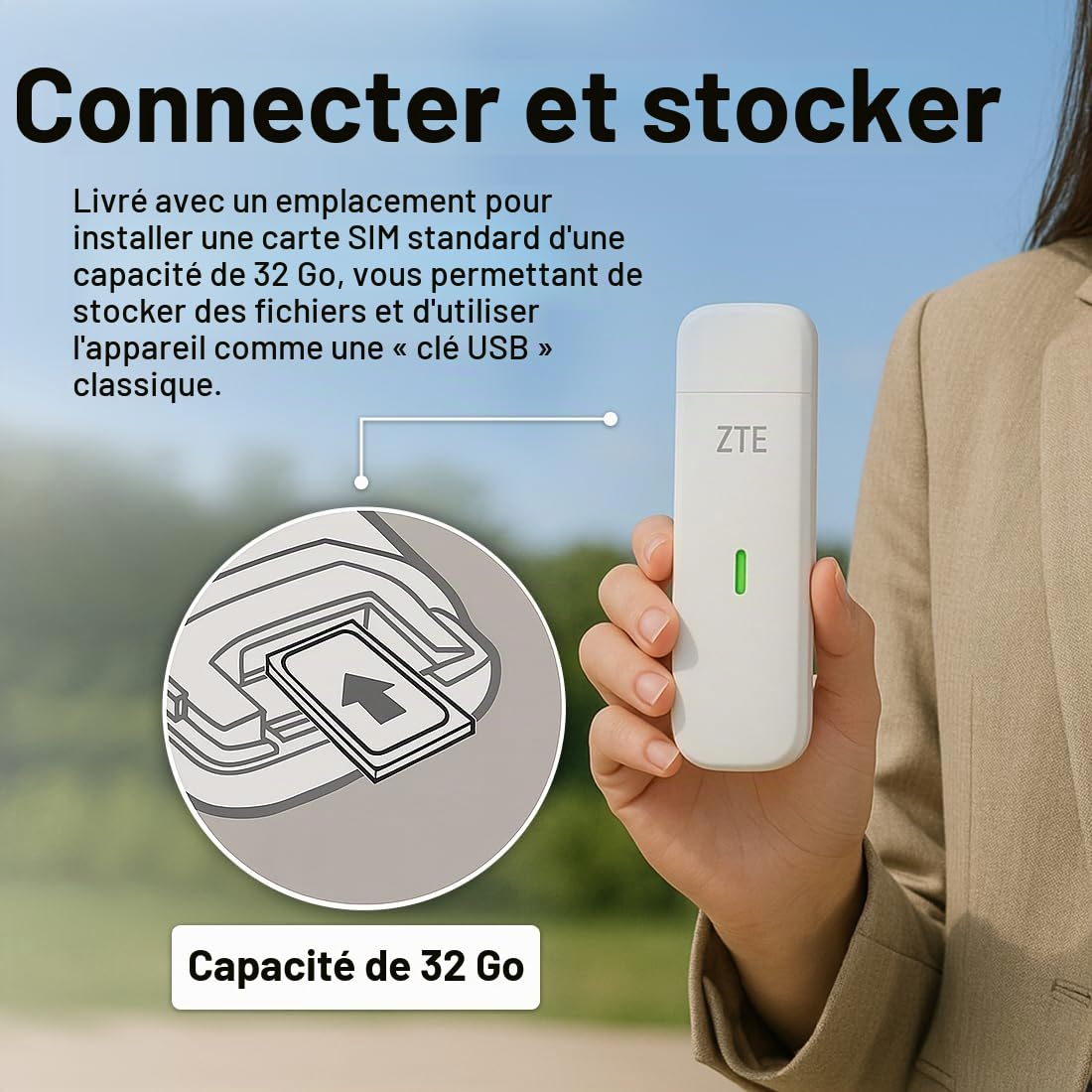 ZTE MF833 Dongle USB CAT4/4G débloqué à Faible coût, 150 Mbps, Configuration multibande, avec Une Garantie de 2 Ans et Une Carte SIM Intelligente Gratuite - Blanc