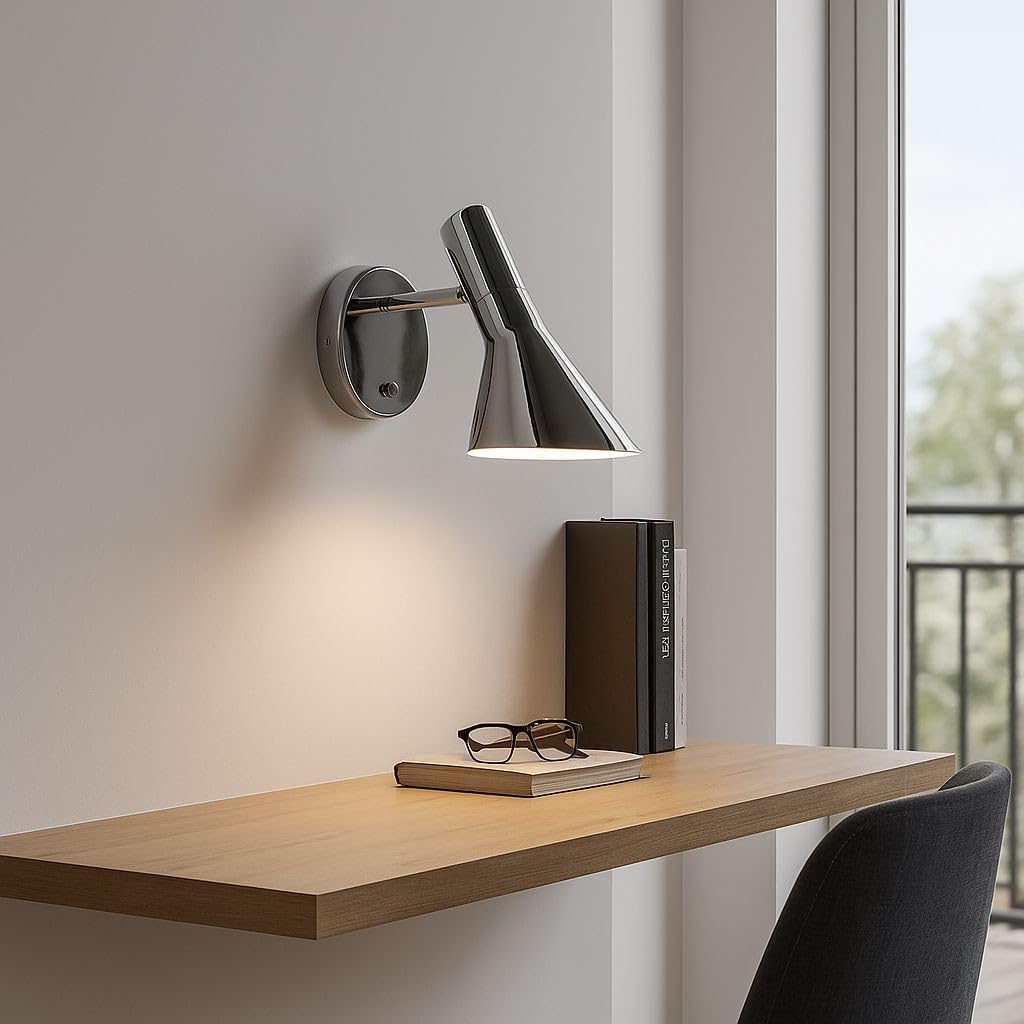 BARCELONA LED Applique Murale Design Melisa en Aluminium Chrome, Lampe Murale Vintage Abat-jour Réglable, E27 avec Interrupteur Intégré, Idéal pour Tête de Lit, Chambre, Salon et Couloir