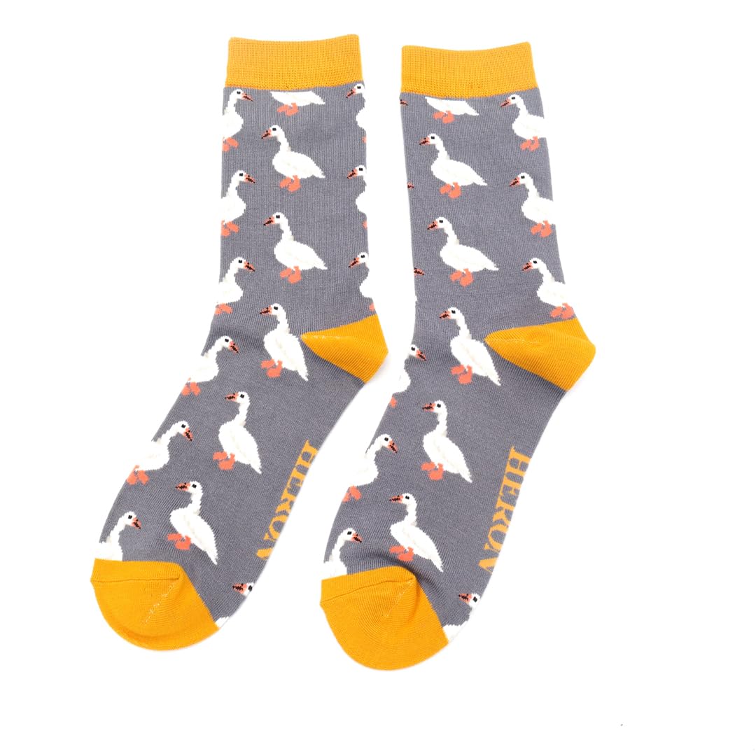 Mr Sparrow White Ducks on Grey Mens Novelty Ankle Socks Adult One Size